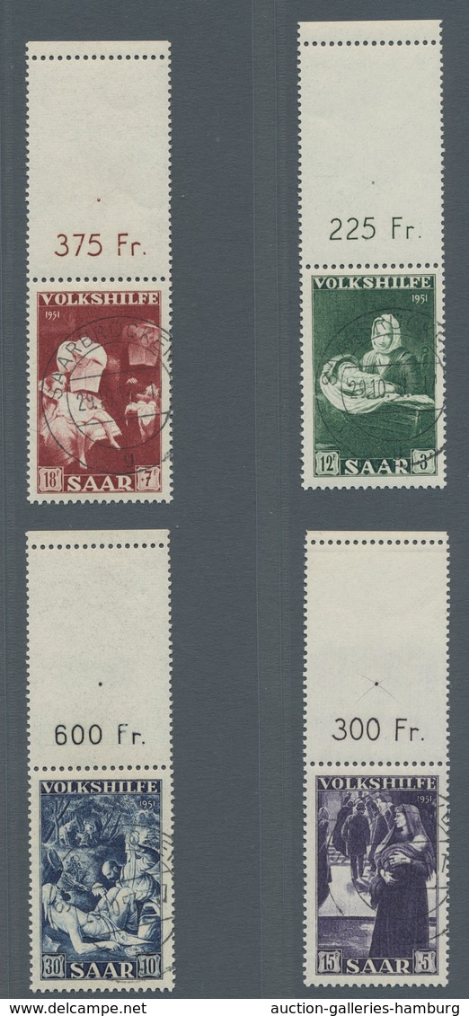 Saarland (1947/56): 1951, "Volkshilfe Mit Durchgezähntem Leerfeld", Sauber Gestempelter Oberrandsatz - Cartas & Documentos
