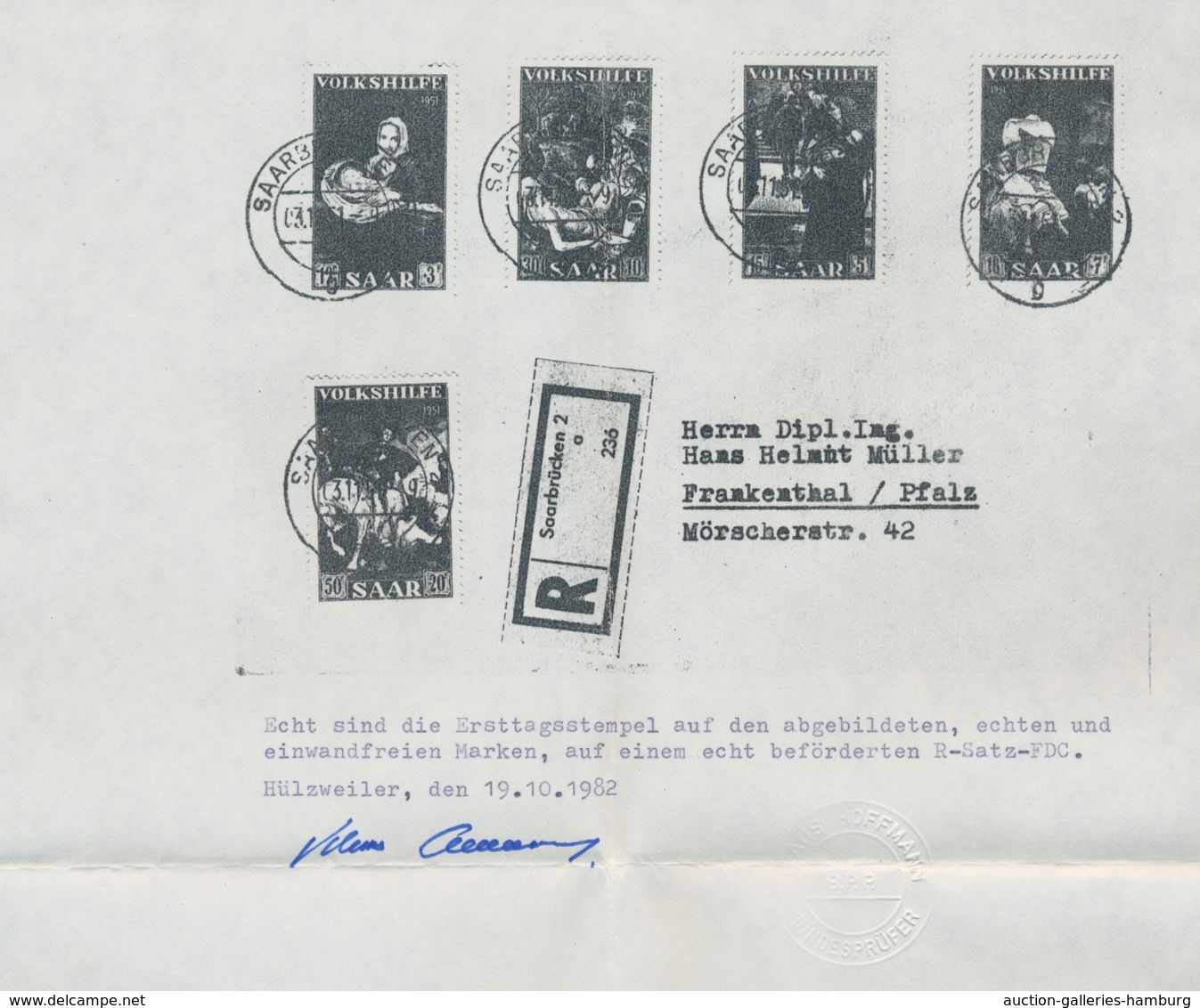 Saarland (1947/56): 1951, "Volkshilfe", Je Wert Zentral Mit Ersttags-Tagesstempel SAARBRÜCKEN 2 G 03 - Briefe U. Dokumente