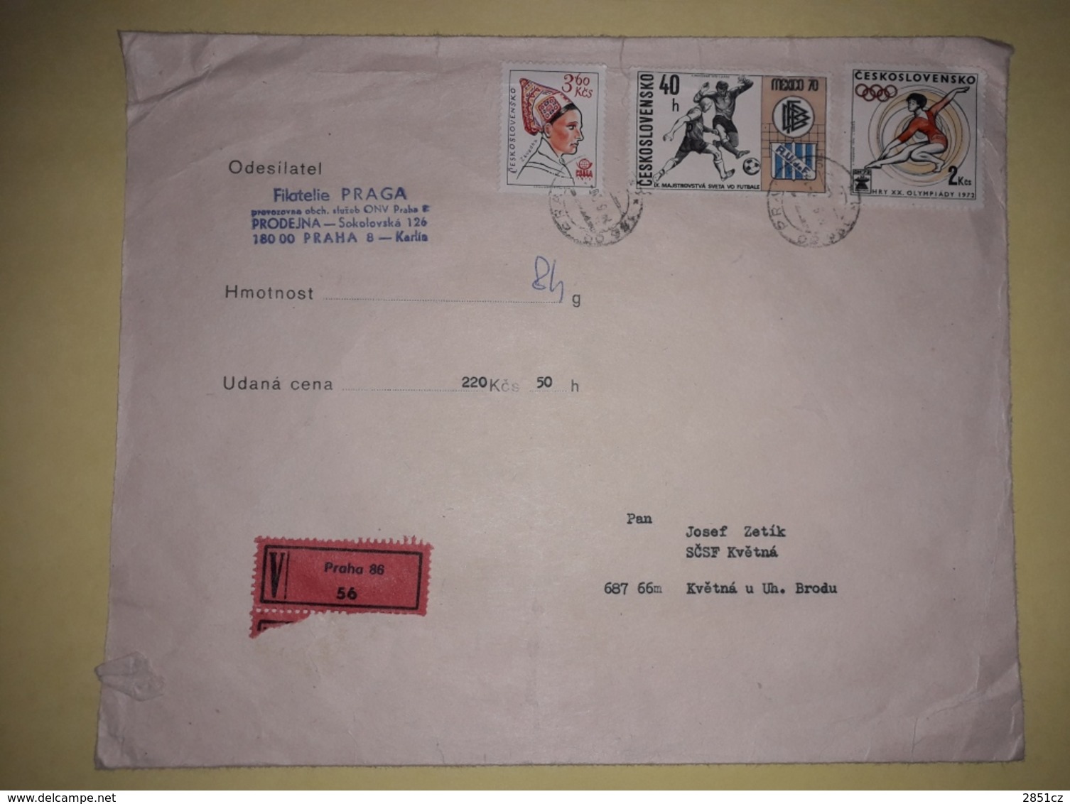 Letter - Stamp Mexico 70 / Olympic Games 1972 /  Praga 1978 / Postmark Praha, 1990., Czechoslovakia, Registrated Letter - Sonstige & Ohne Zuordnung