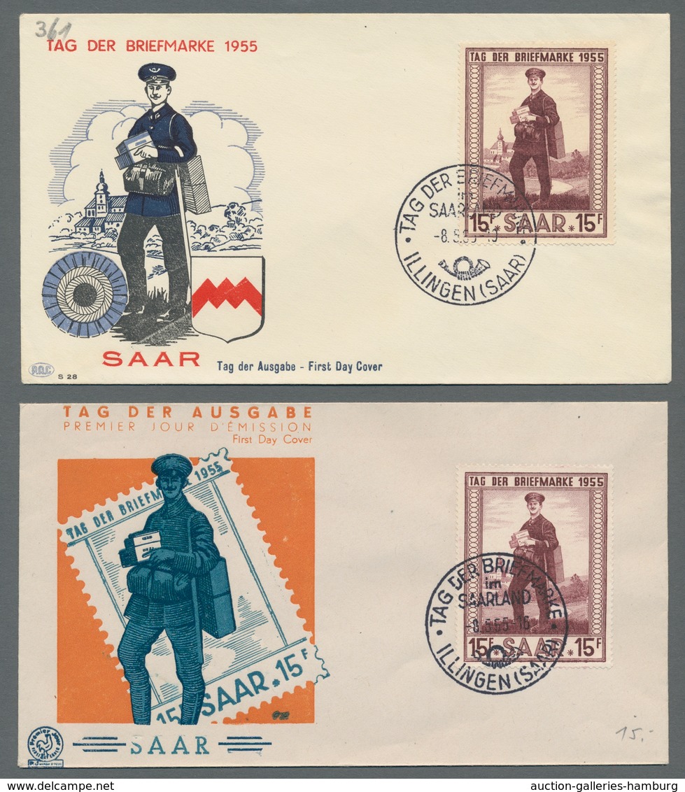 Saarland (1947/56): 1955, "Tag Der Briefmarke"-Partie Von 8 FDC-Umschlägen. Enthalten Sind 6 Schmuck - Briefe U. Dokumente