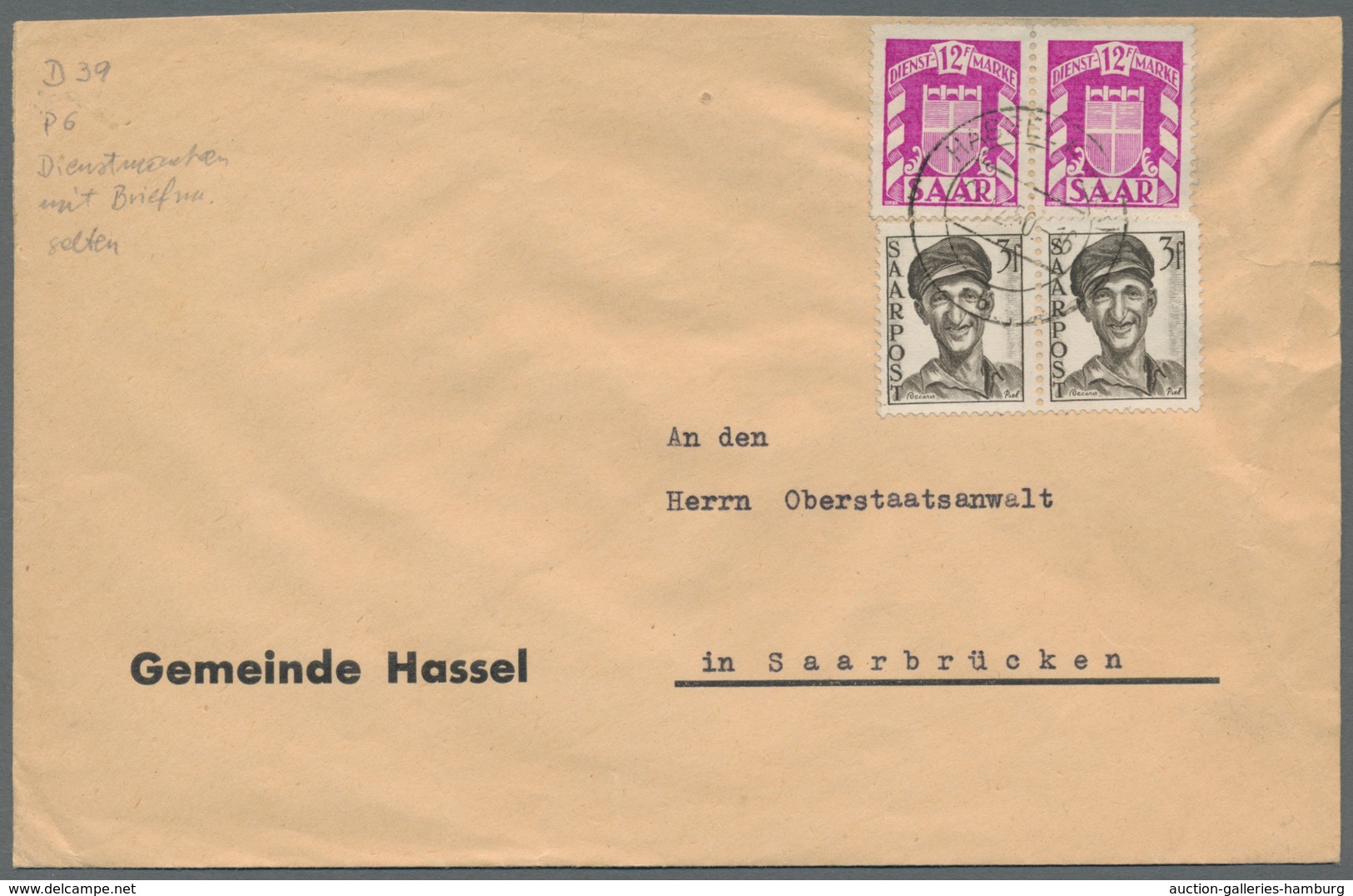 Saarland (1947/56) - Dienstmarken: 1949, "Wappen", Zwei Frankierte Belege Mit MiF In Guter Erhaltung - Sonstige & Ohne Zuordnung