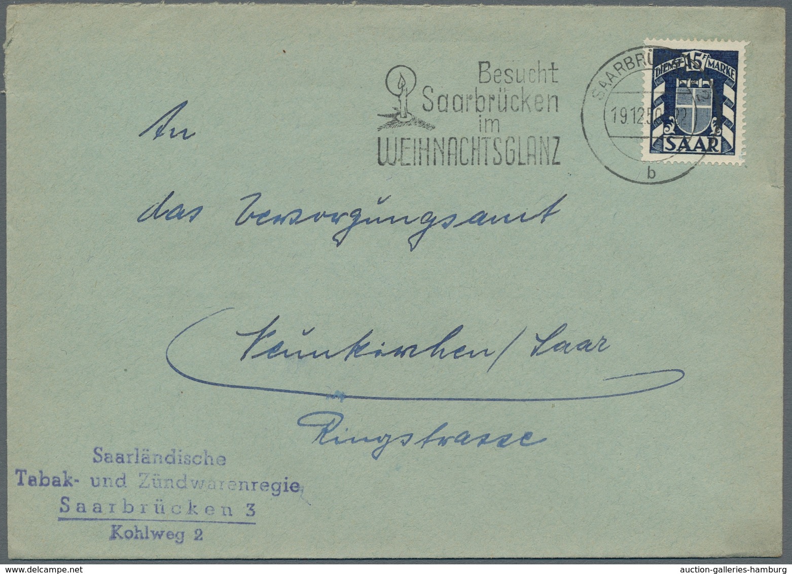 Saarland (1947/56) - Dienstmarken: 1950-53 (ca.), 13 Einzelfrankaturen Der 15Fr, Saubere Qualität - Other & Unclassified