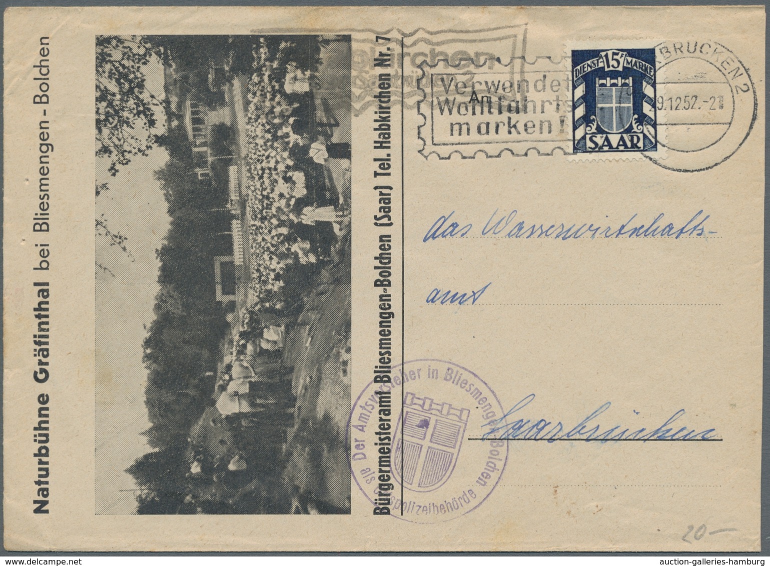 Saarland (1947/56) - Dienstmarken: 1950-53 (ca.), 13 Einzelfrankaturen Der 15Fr, Saubere Qualität - Other & Unclassified