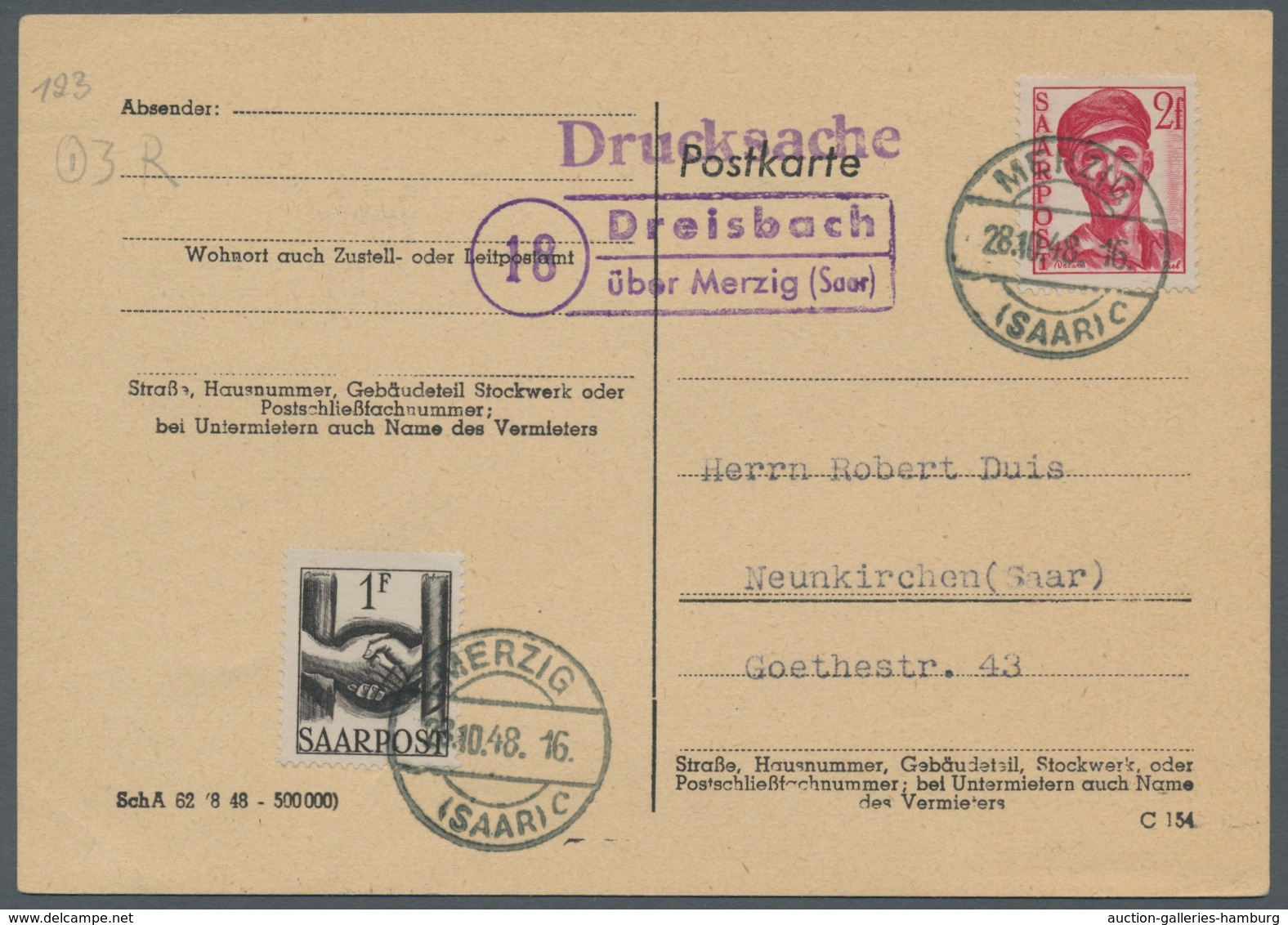 Saarland (1947/56) - Besonderheiten: "(18) Dreisbach über Merzig (Saar)", Klarer Abschlag Des Landpo - Otros & Sin Clasificación