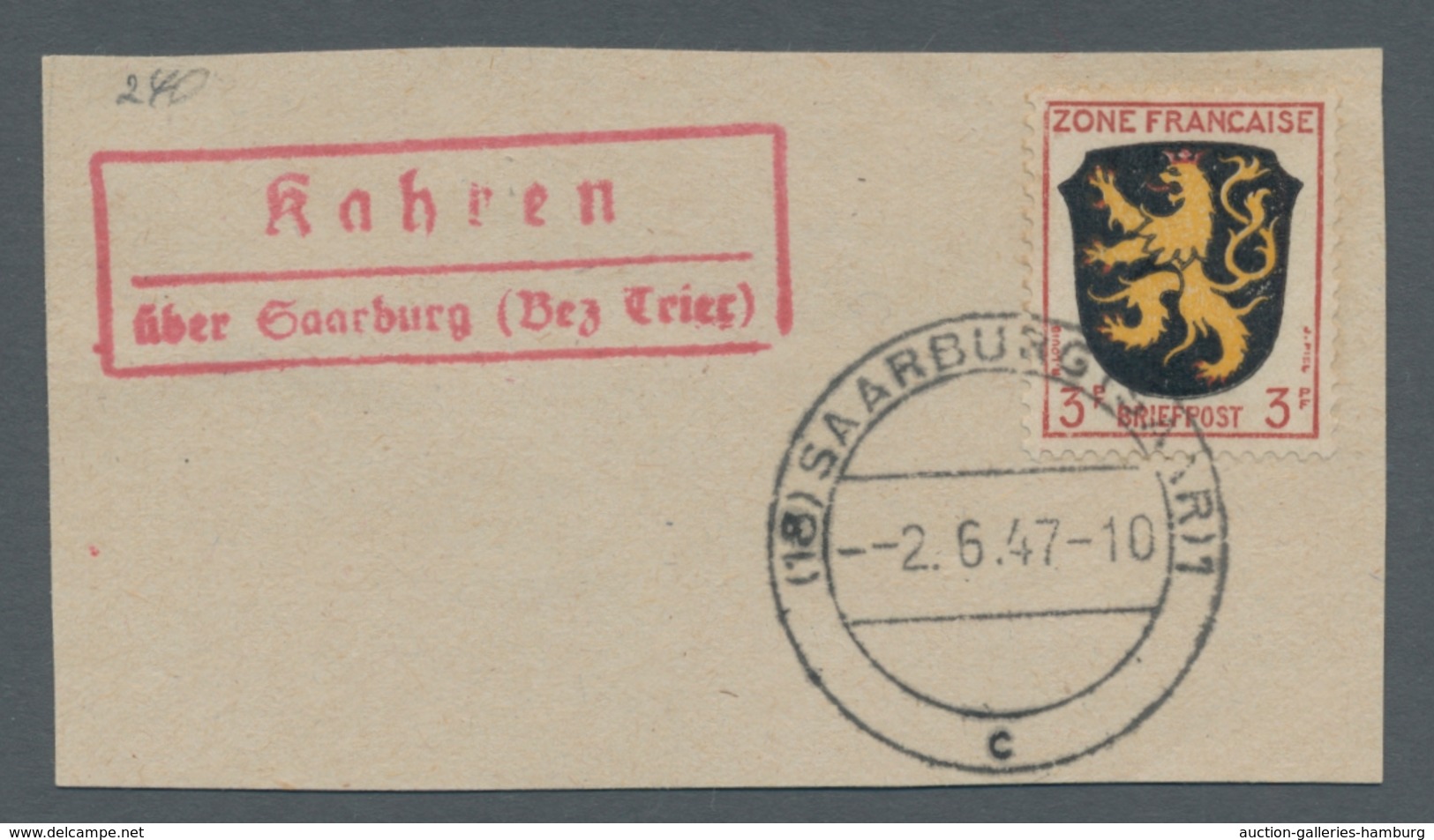 Saarland (1947/56) - Besonderheiten: "Kahren über Saarburg (Bz. Trier)" (rot), Klarer Abschlag Des L - Other & Unclassified