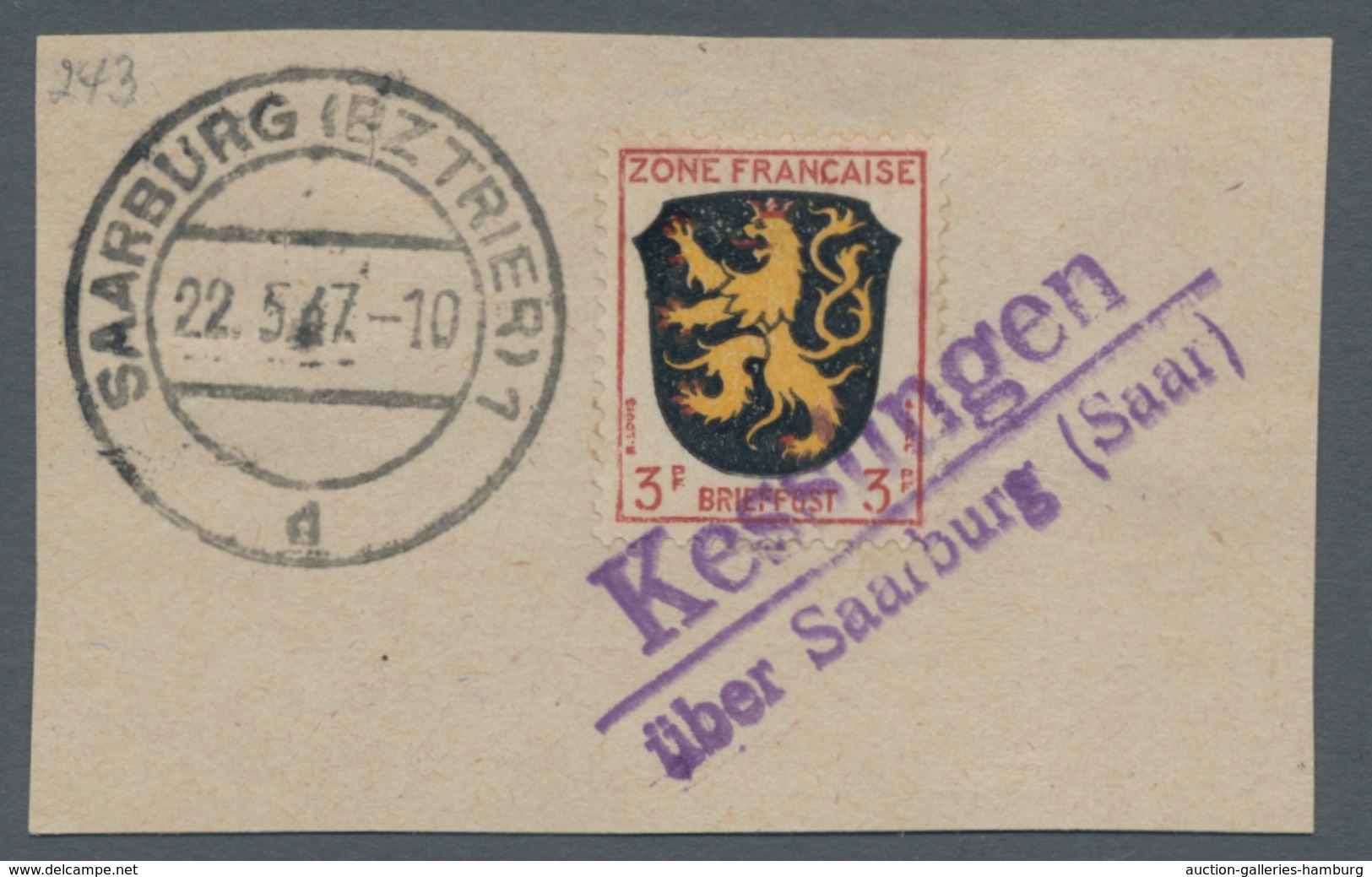 Saarland (1947/56) - Besonderheiten: "Kesslingen über Saarburg (Saar)", Klarer Abschlag Des Landpost - Other & Unclassified