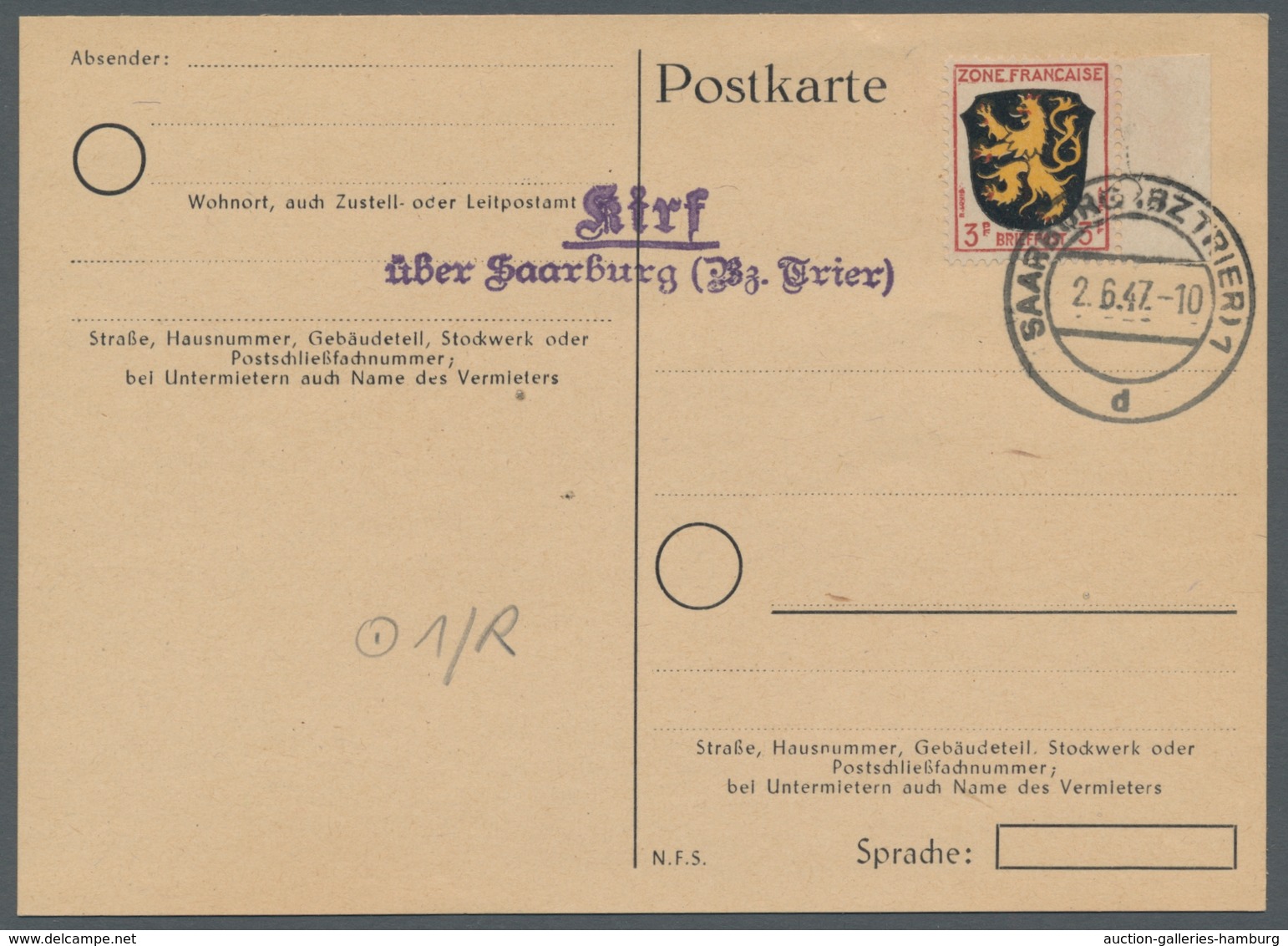 Saarland (1947/56) - Besonderheiten: "Kirf über Saarburg (Bz. TRIER)", Klarer Abschlag Auf Frankiert - Other & Unclassified
