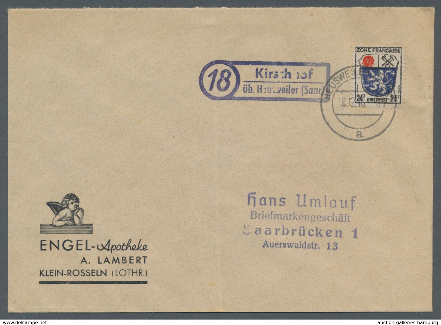 Saarland (1947/56) - Besonderheiten: "18 Kirschhof üb. Heusweiler (Saar)", Klarer Abschlag Auf Mit F - Otros & Sin Clasificación