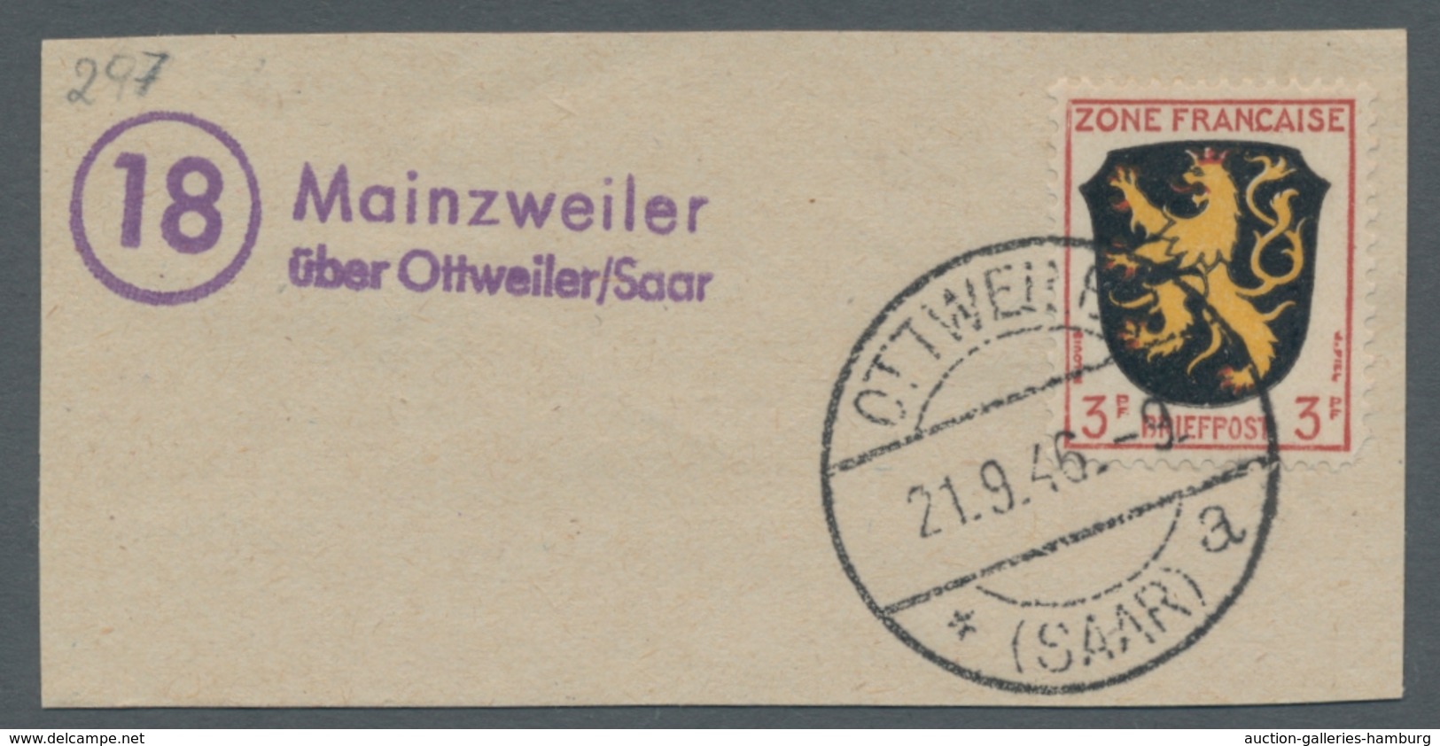 Saarland (1947/56) - Besonderheiten: "Mainzweiler über Ottweiler/Saar", Klarer Abschlag Des Landpost - Other & Unclassified