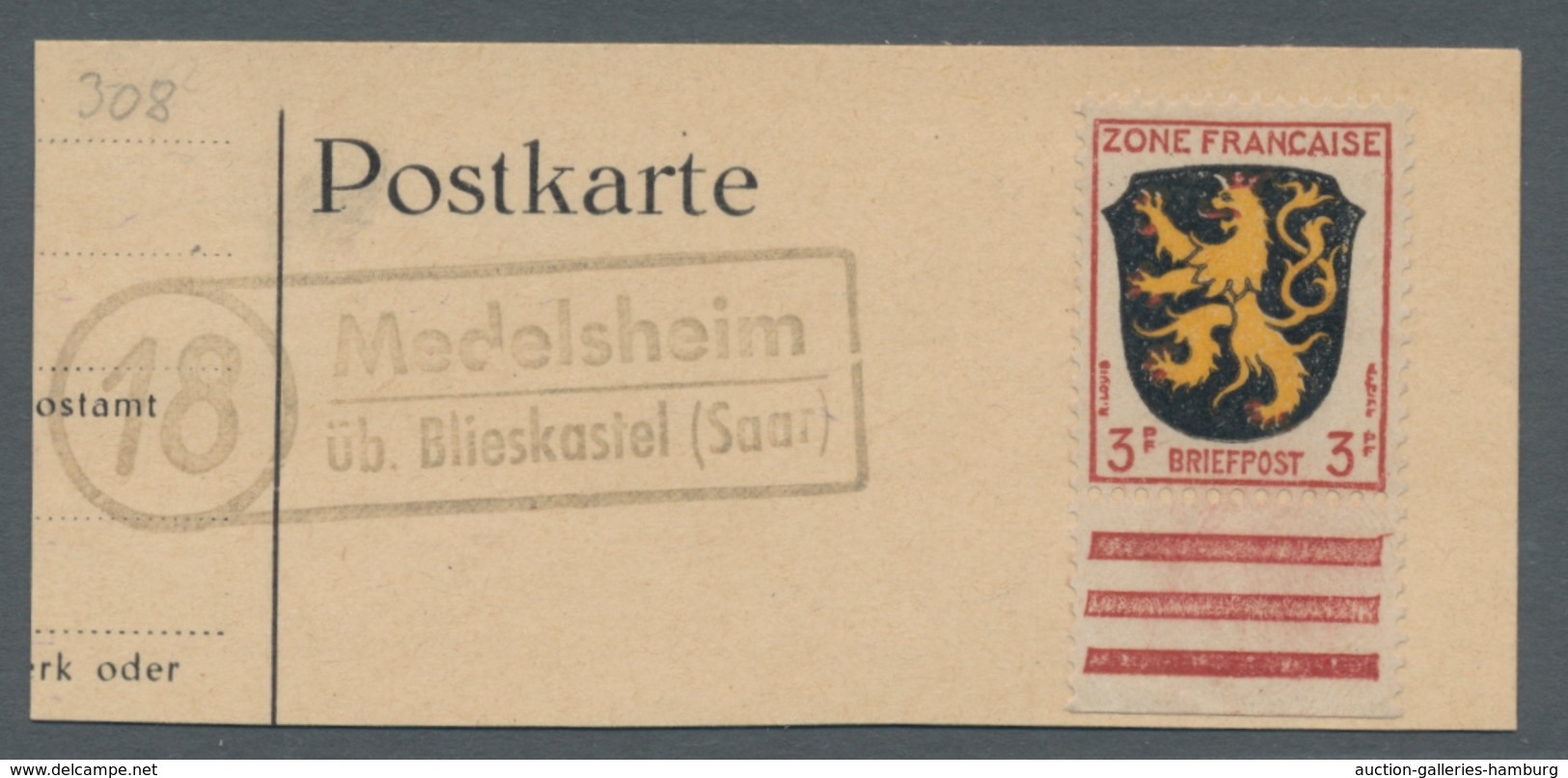 Saarland (1947/56) - Besonderheiten: "18 Medelsheim über Blieskastel (Saar)", Klarer Abschlag Des La - Otros & Sin Clasificación