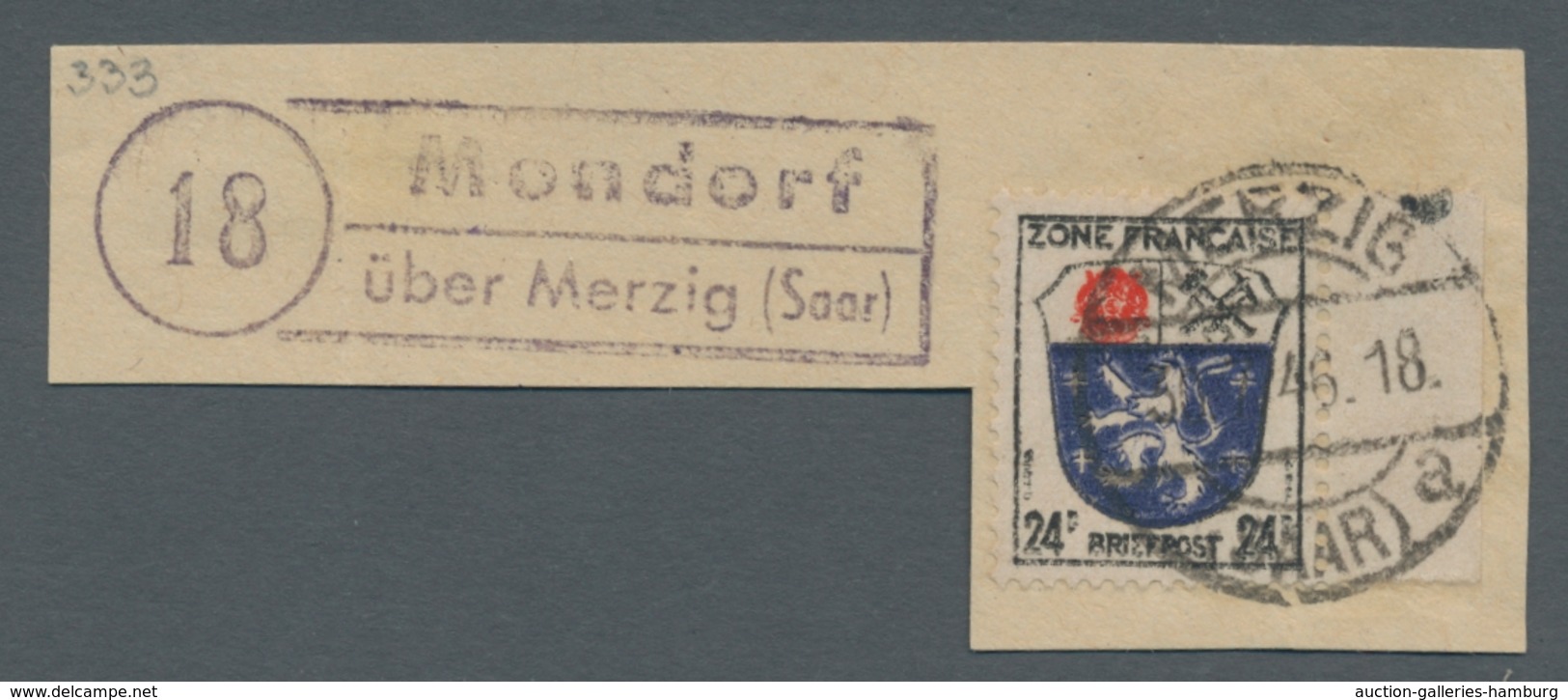 Saarland (1947/56) - Besonderheiten: "Mondorf über Merzig (Saar)", Klarer Abschlag Des Landpoststemp - Otros & Sin Clasificación