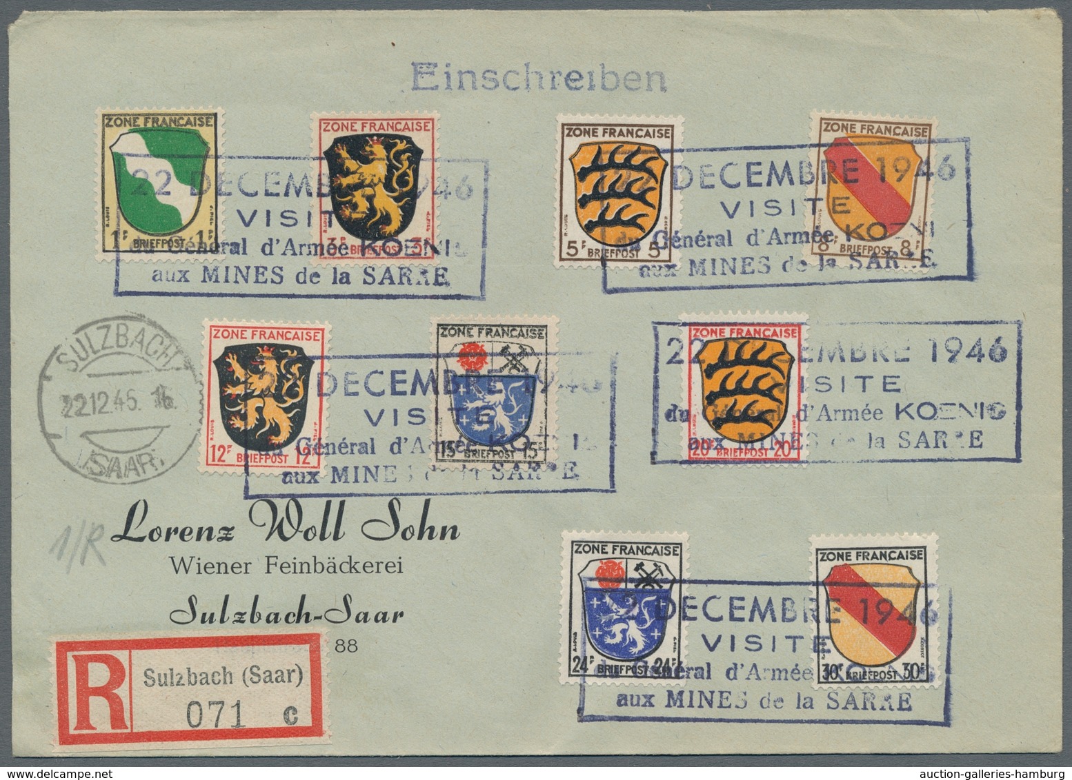Saarland (1947/56) - Besonderheiten: SULZBACH (SAAR) 22.12.45, Klarer Abschlag Auf Mit Frz. Zone Fra - Otros & Sin Clasificación