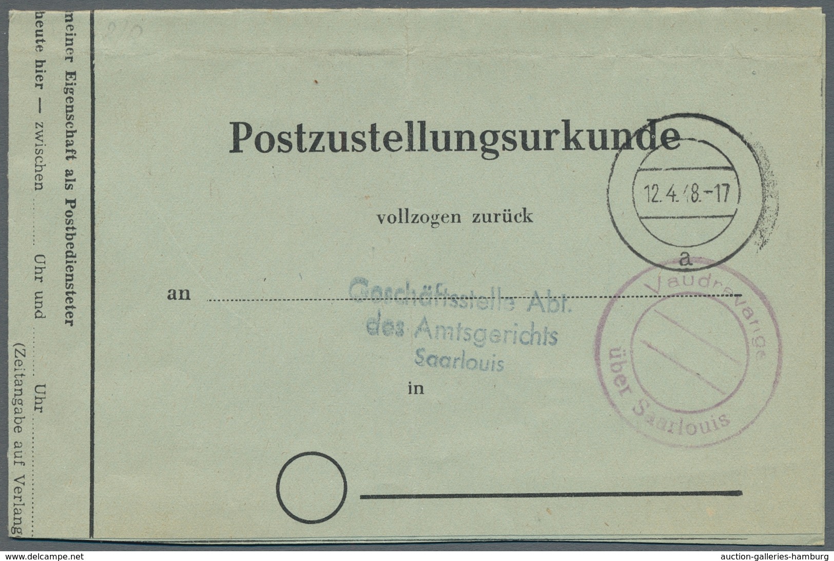 Saarland (1947/56) - Besonderheiten: "Vaudrevange über Saarlouis" Neben Stummem 12.4.48 A, Klare Abs - Otros & Sin Clasificación
