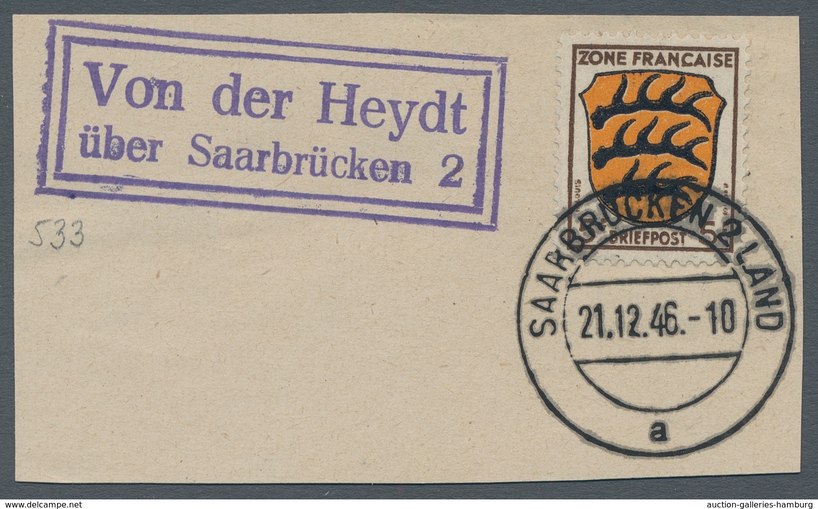 Saarland (1947/56) - Besonderheiten: "Von Der Heydt über Saarbrücken 2", Klarer Abschlag Des Landpos - Otros & Sin Clasificación