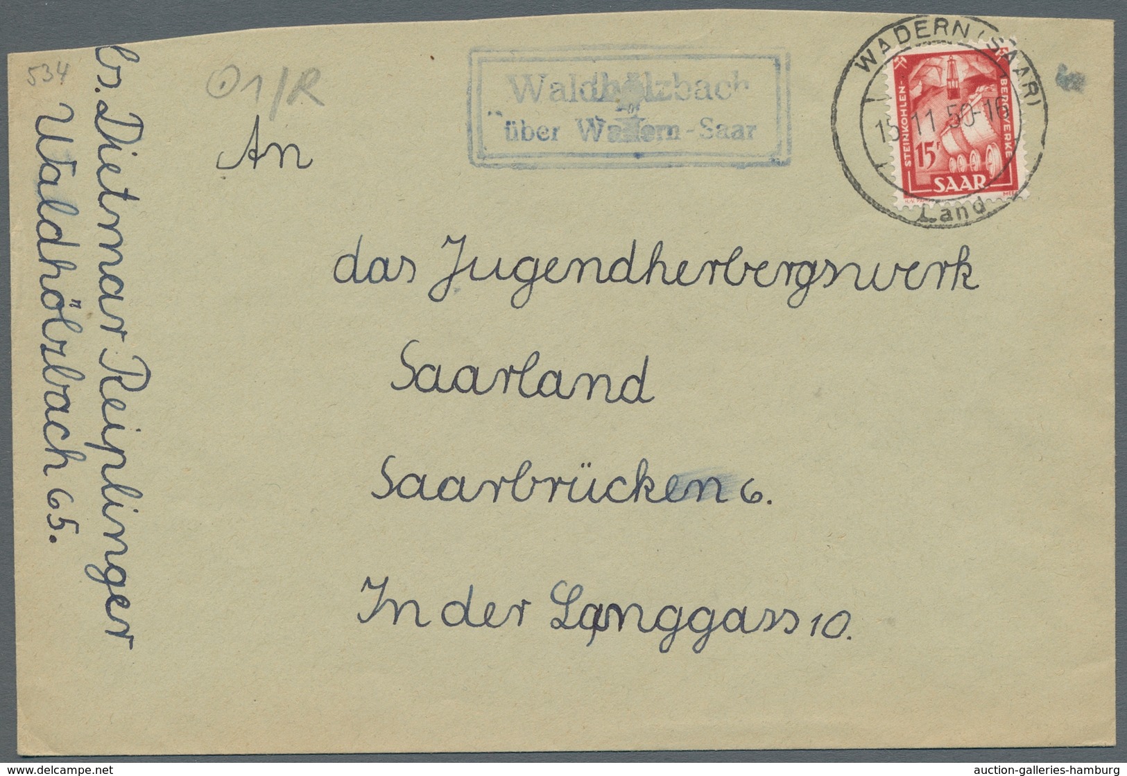 Saarland (1947/56) - Besonderheiten: "Waldhözbach über Wadern-Saar", Sauberer Abschlag Des Landposts - Otros & Sin Clasificación