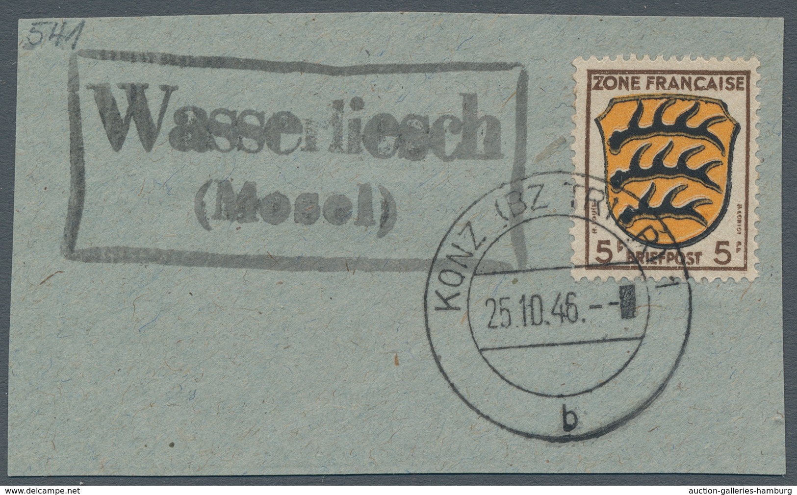Saarland (1947/56) - Besonderheiten: "Wasserliesch (Mosel)", Klar Auf Frank. Briefstück Mit KONZ (BZ - Otros & Sin Clasificación