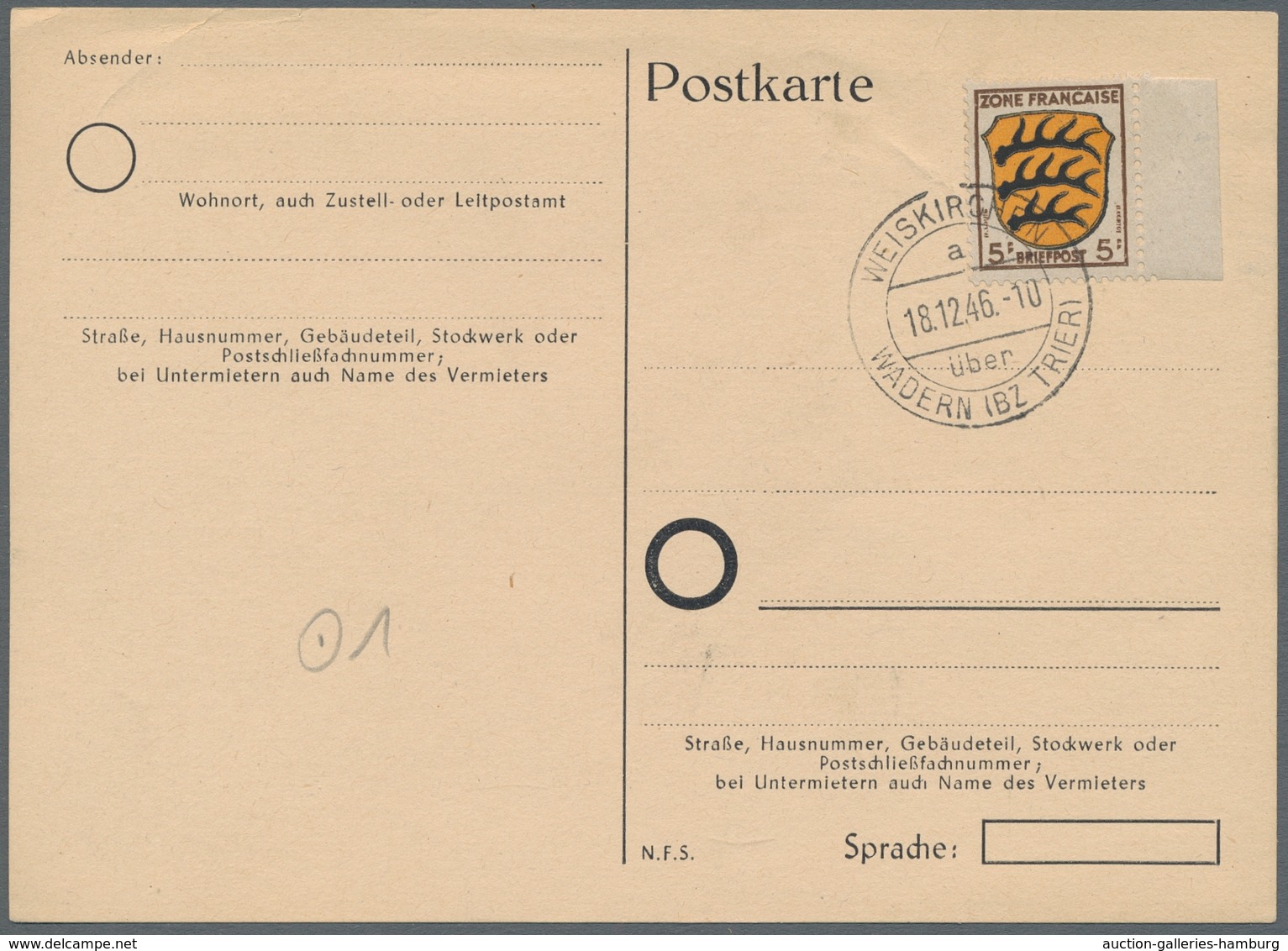 Saarland (1947/56) - Besonderheiten: WEISKIRCHEN über WADER (BZ TRIER) 18.12.46, Klar Auf Frankierte - Otros & Sin Clasificación
