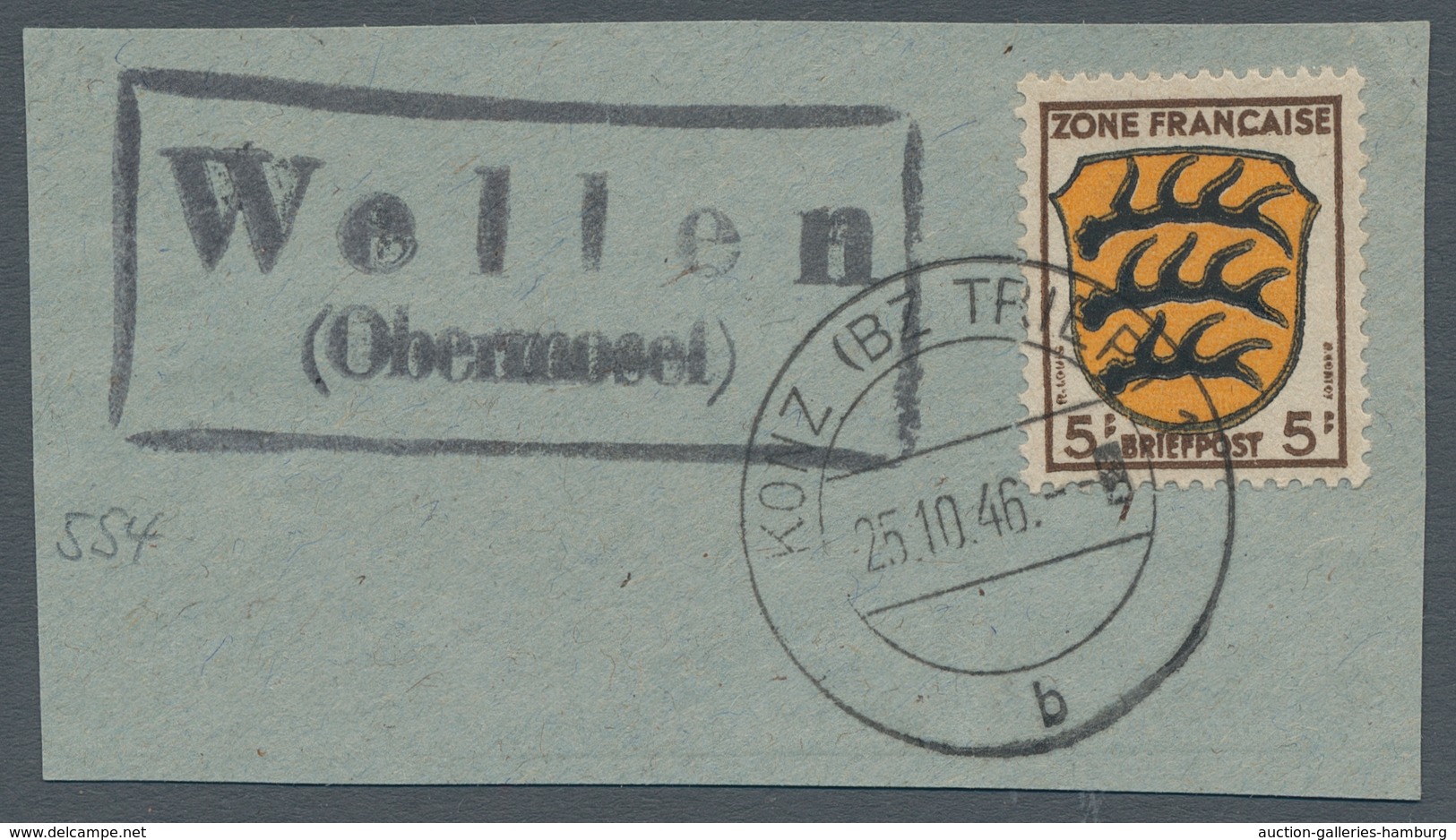 Saarland (1947/56) - Besonderheiten: "Wellen (Obermosel)", Klar Auf Frank. Briefstück Mit KONZ (BZ T - Otros & Sin Clasificación