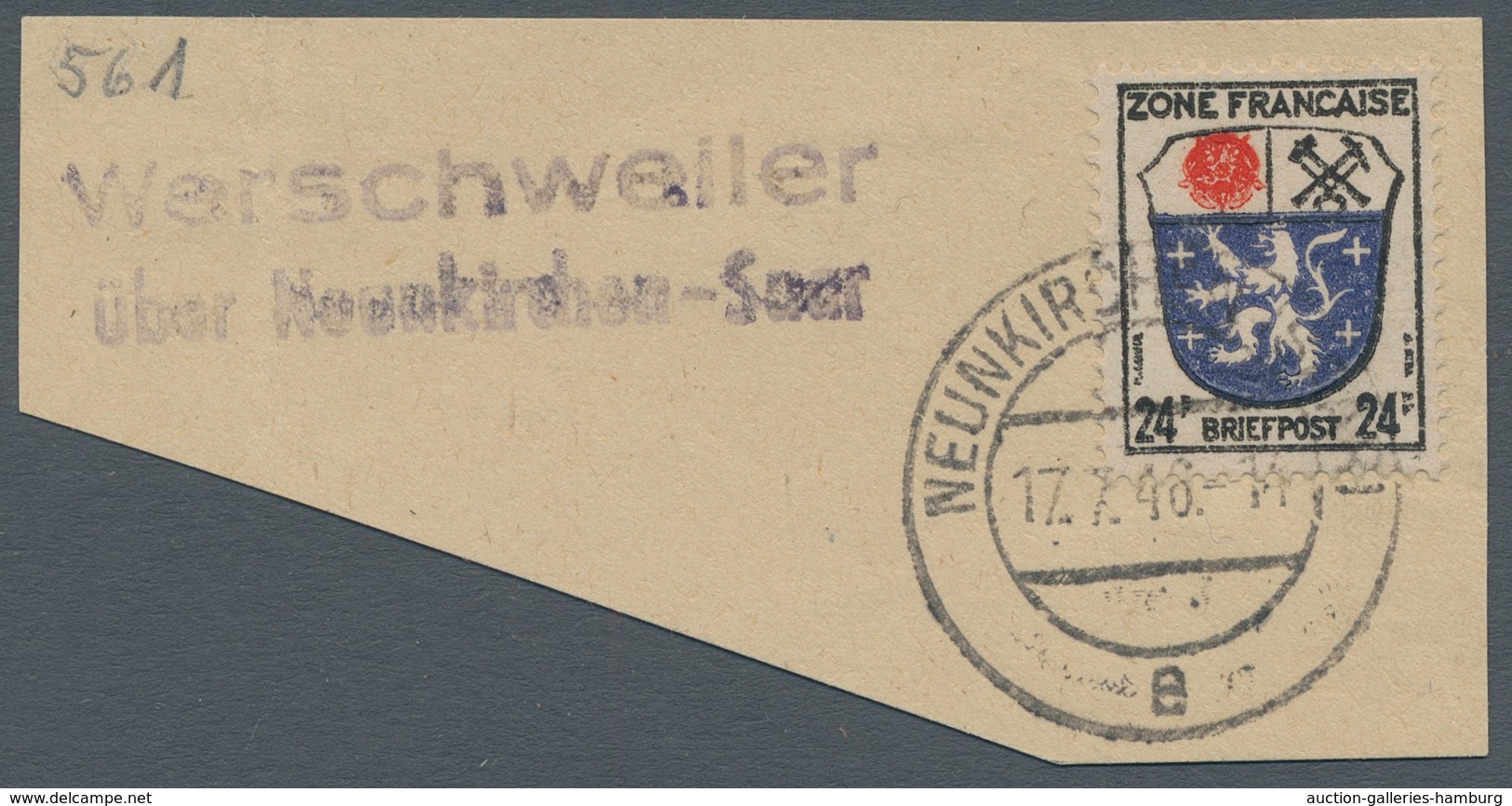 Saarland (1947/56) - Besonderheiten: "Werschweiler über Neunkirchen-Saar", Klarer Abschlag Des Landp - Sonstige & Ohne Zuordnung