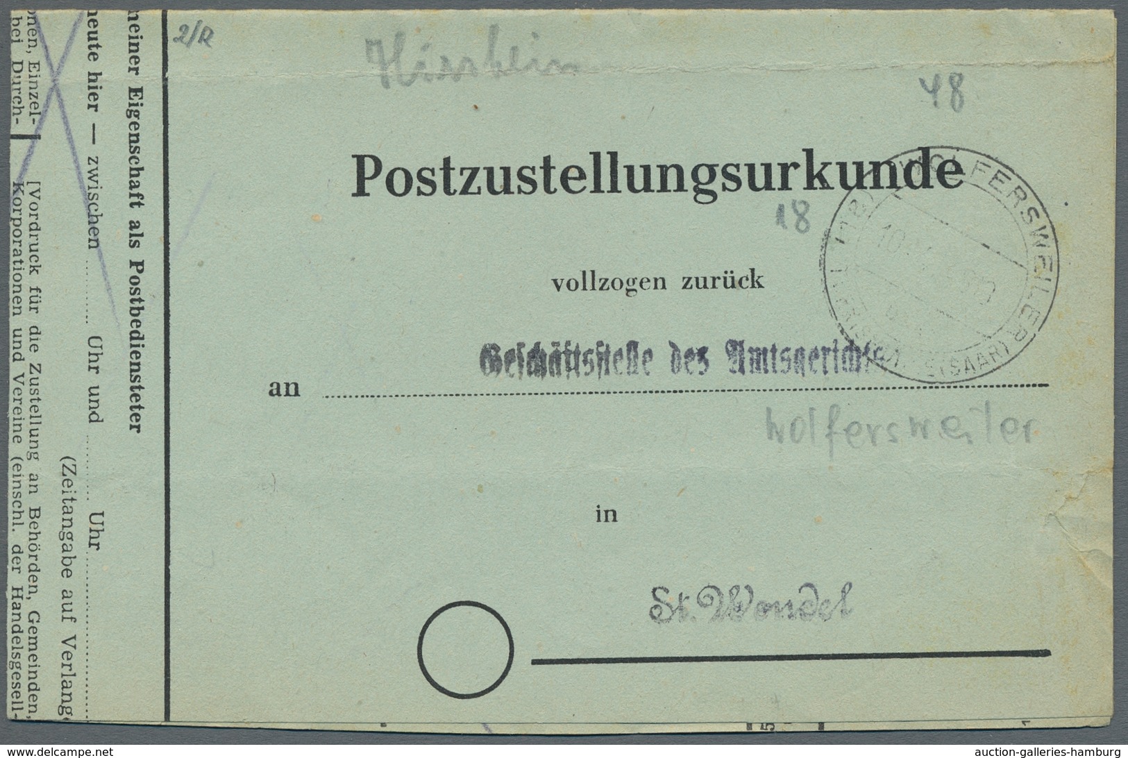 Saarland (1947/56) - Besonderheiten: 18 WOLFERSWEILER über TÜRKISMÜHLE (SAAR) 10.4.48, Sauber Auf Zu - Otros & Sin Clasificación