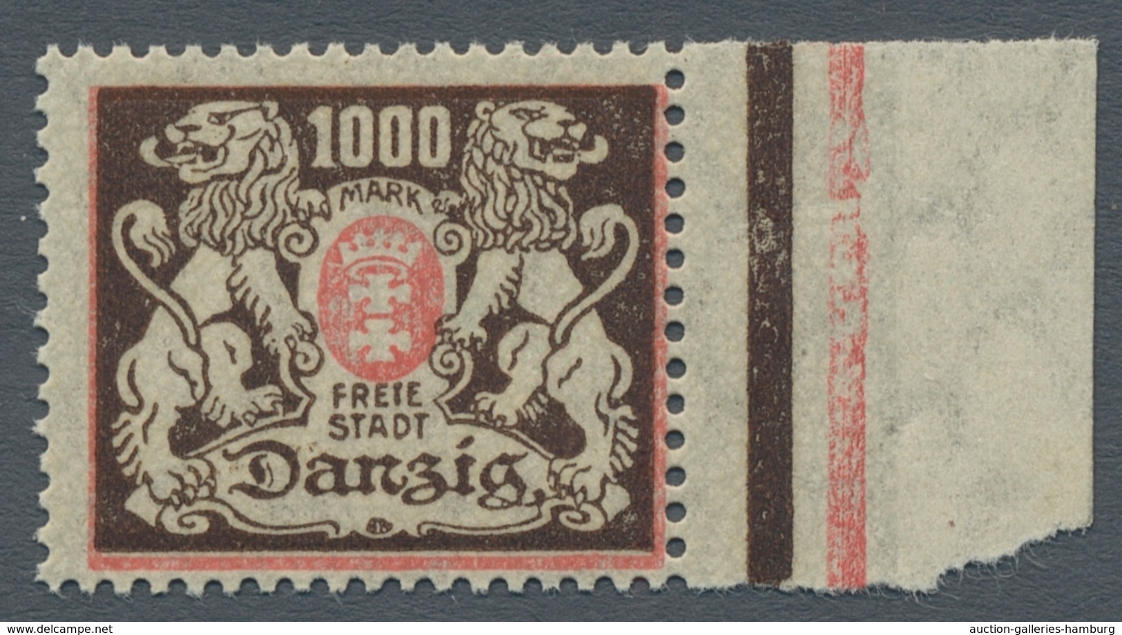 Danzig: 1923; 1000 M. Rot/schwarzbraun Mit Stehendem Wasserzeichen Tadellos Postfrisch Vom Rechten B - Otros & Sin Clasificación