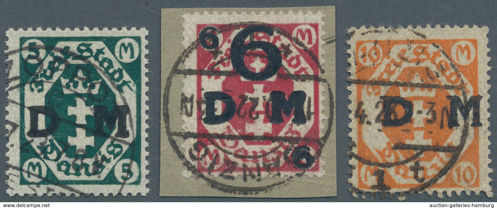 Danzig - Dienstmarken: 1922, 5 Mark Mit WZ 2Y Gestempelt, Gepr. Infla + 6 Auf 3 Mark Karminrot Zentr - Other & Unclassified