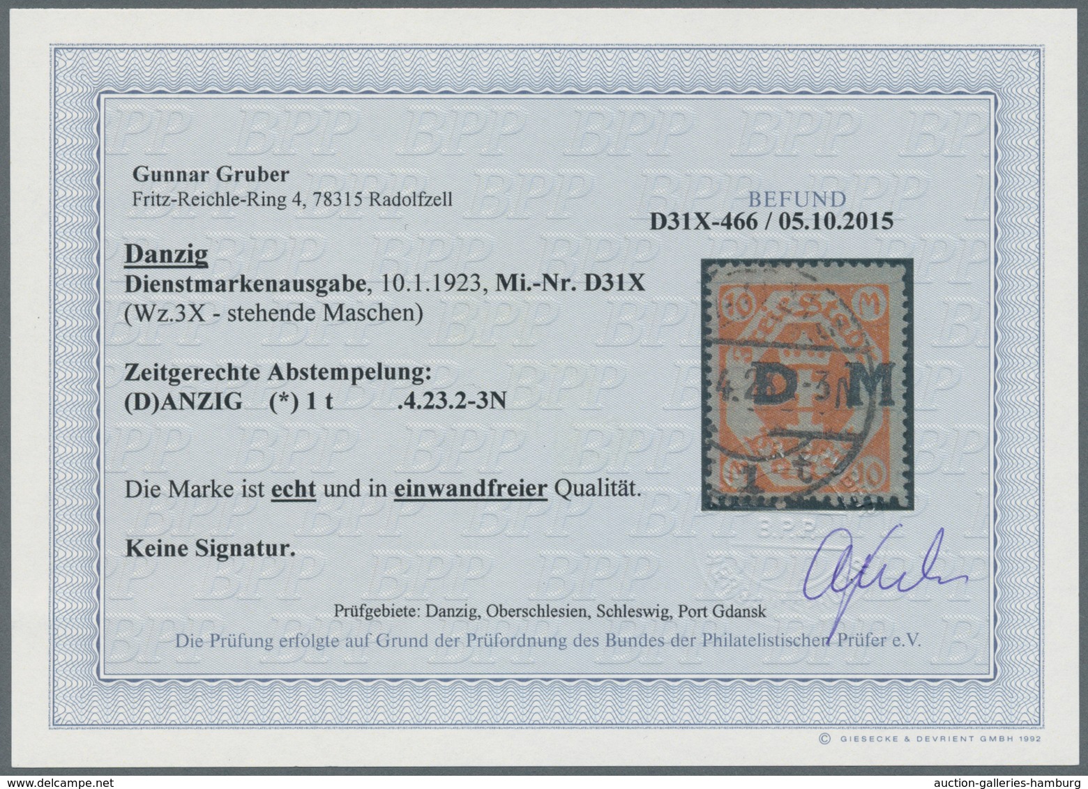 Danzig - Dienstmarken: 1922, 5 Mark Mit WZ 2Y Gestempelt, Gepr. Infla + 6 Auf 3 Mark Karminrot Zentr - Other & Unclassified