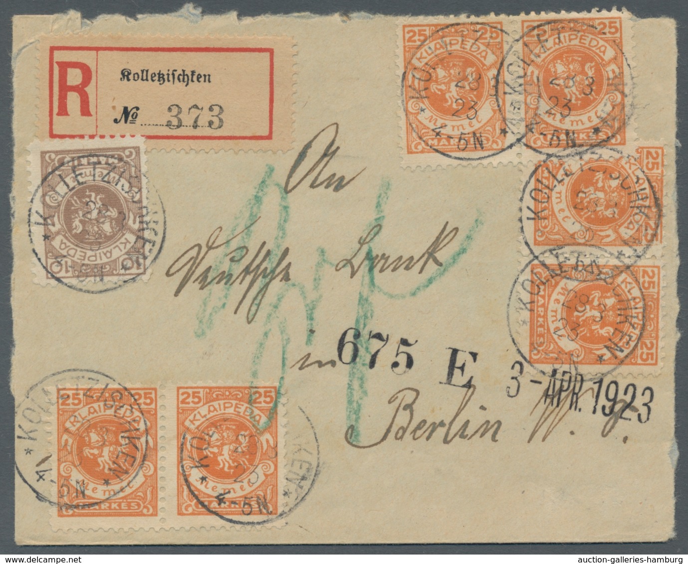 Memel: 1923, "10 Und 25 C. Wappenreiter", Drei Bzw. Sieben Werte Vs./rs. Auf R-Brief Mit Seltenerem - Klaipeda 1923