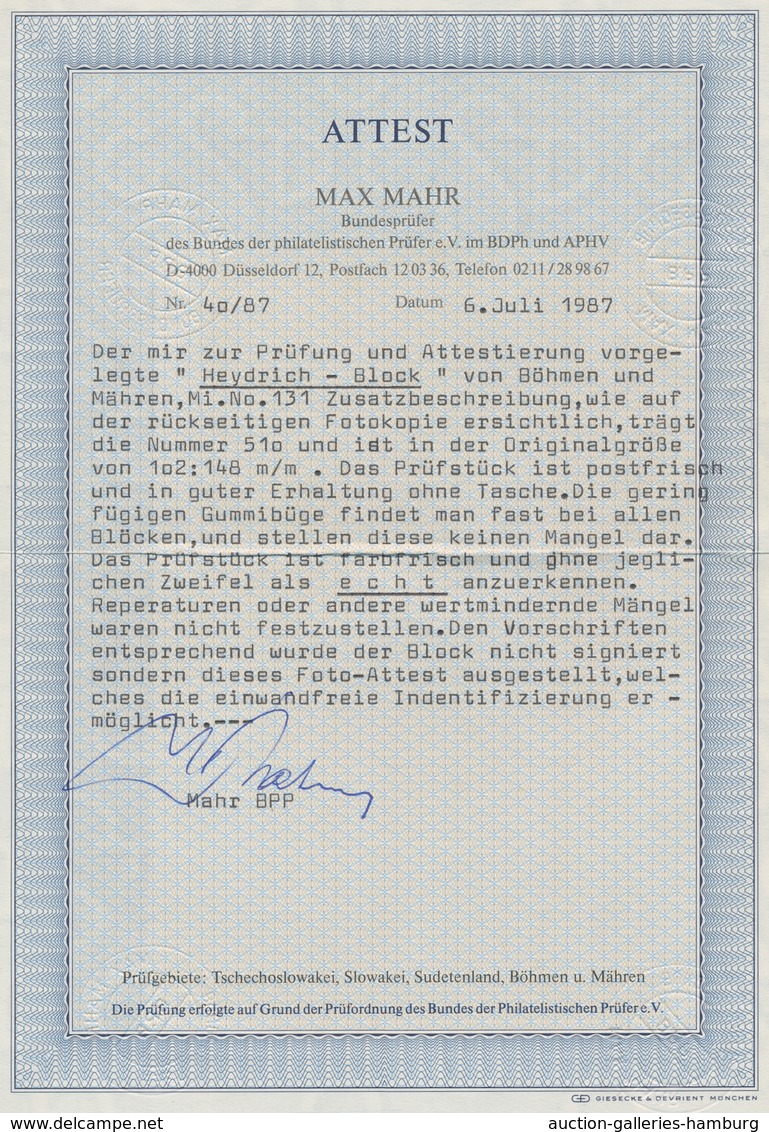 Dt. Besetzung II WK - Böhmen Und Mähren: 1943, "Heydrich-Block", Postfrischer Block Mit Nummer 510 I - Occupation 1938-45