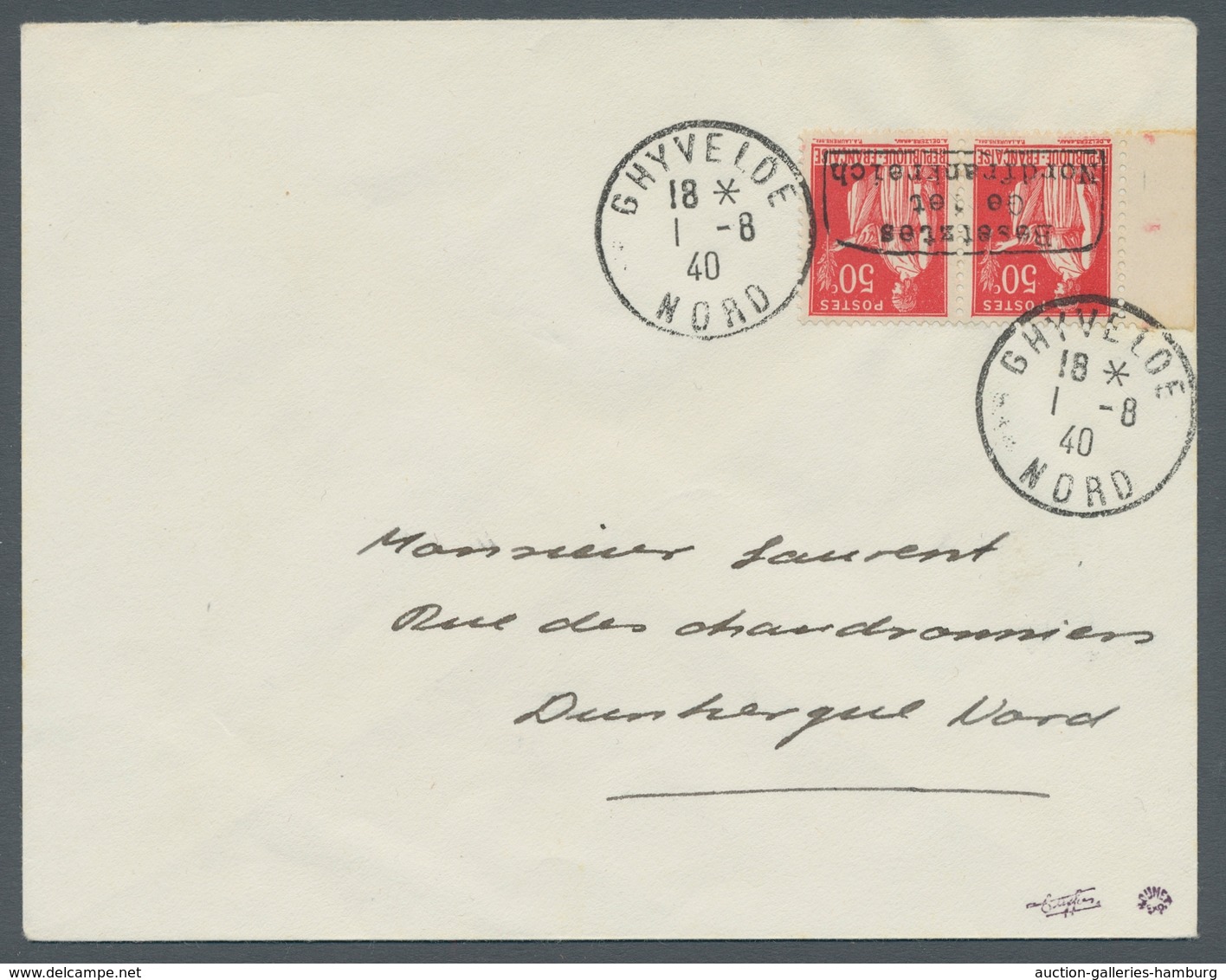 Dt. Besetzung II WK - Frankreich - Dünkirchen: 1940, "50 C. Dunkelrosa", Randpaar Als Portorichtige - Besetzungen 1938-45