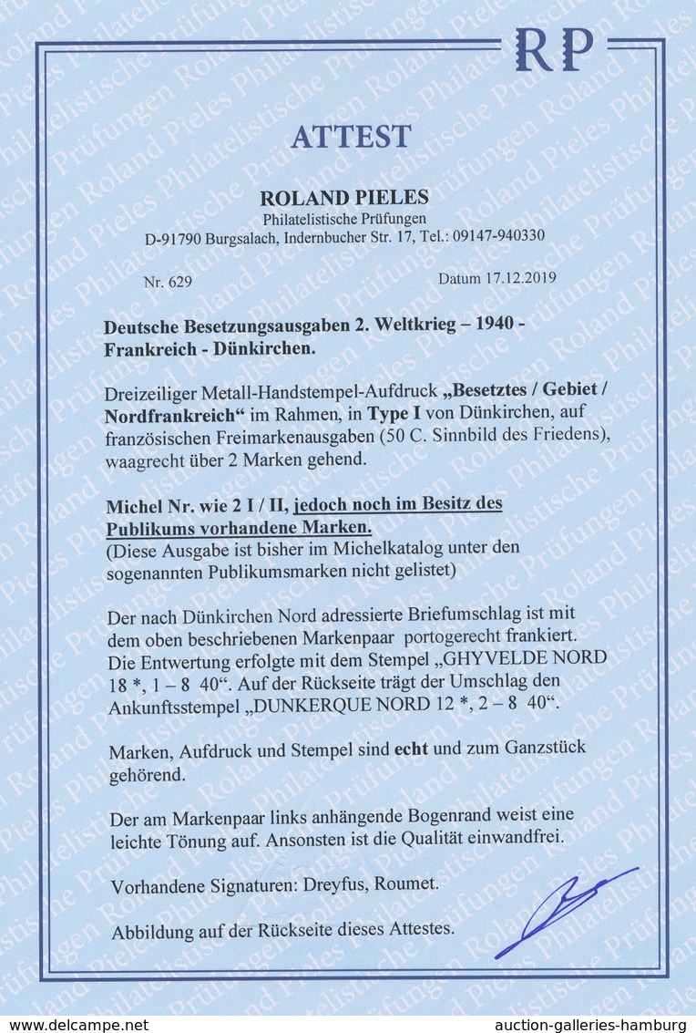 Dt. Besetzung II WK - Frankreich - Dünkirchen: 1940, "50 C. Dunkelrosa", Randpaar Als Portorichtige - Besetzungen 1938-45