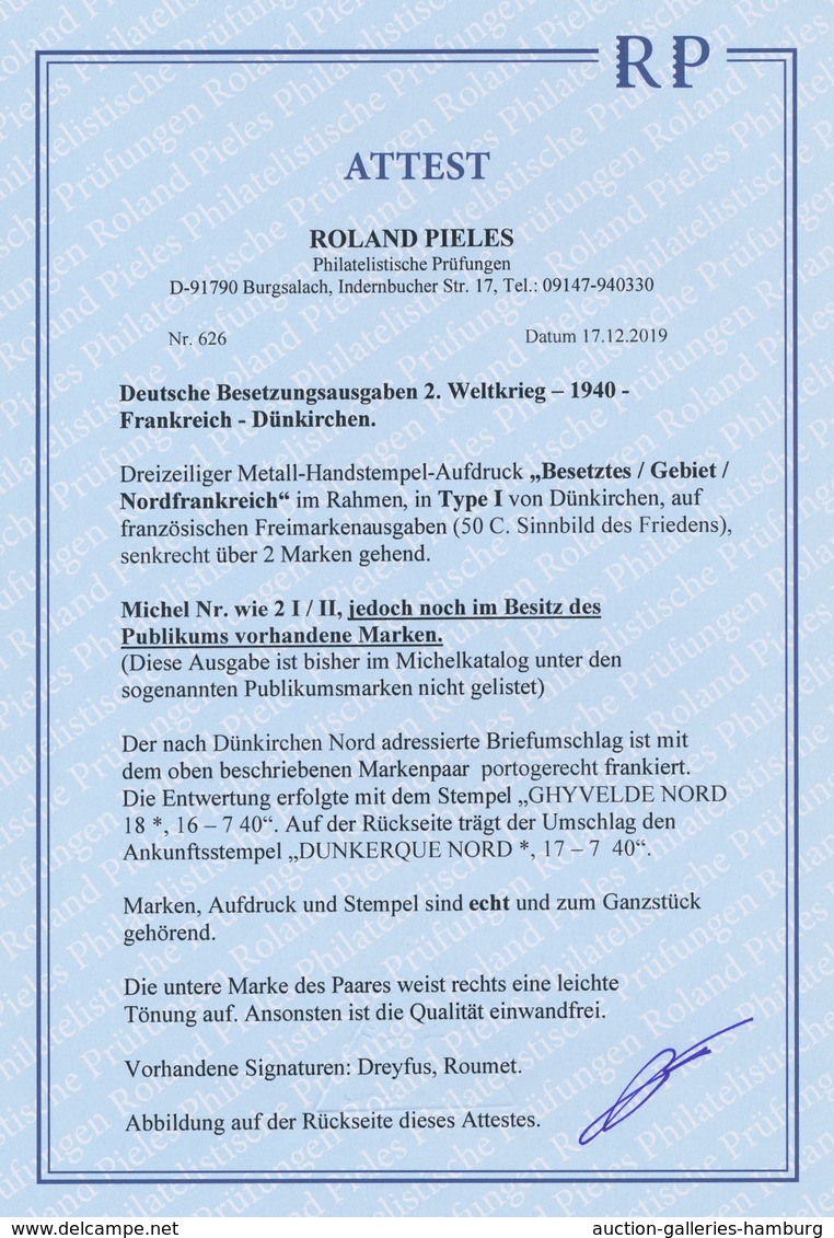 Dt. Besetzung II WK - Frankreich - Dünkirchen: 1940, "50 C. Dunkelrosa", Senkr. Paar Mit Aufdruck Al - Besetzungen 1938-45