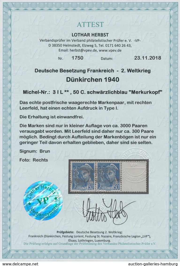 Dt. Besetzung II WK - Frankreich - Dünkirchen: 1940, "Dünkirchen"-Aufdruck In Type I Auf Einem Tadel - Besetzungen 1938-45