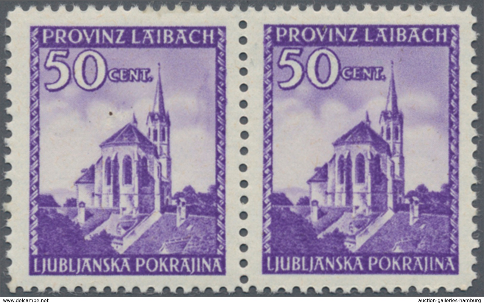 Dt. Besetzung II WK - Laibach: 1945, 50 C Dunkelviolett Freimarke, Waagerechtes Paar, Linke Marke Mi - Occupation 1938-45