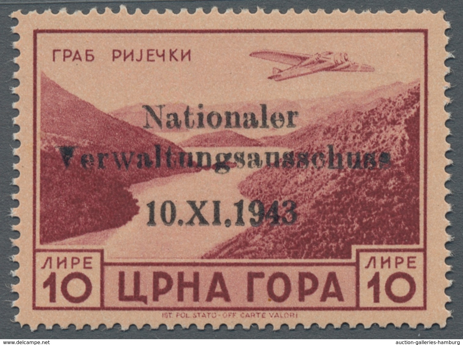 Dt. Besetzung II WK - Montenegro: 1943, "10 L. Nationaler Verwaltungsausschuss", Postfrischer Wert D - Ocupación 1938 – 45