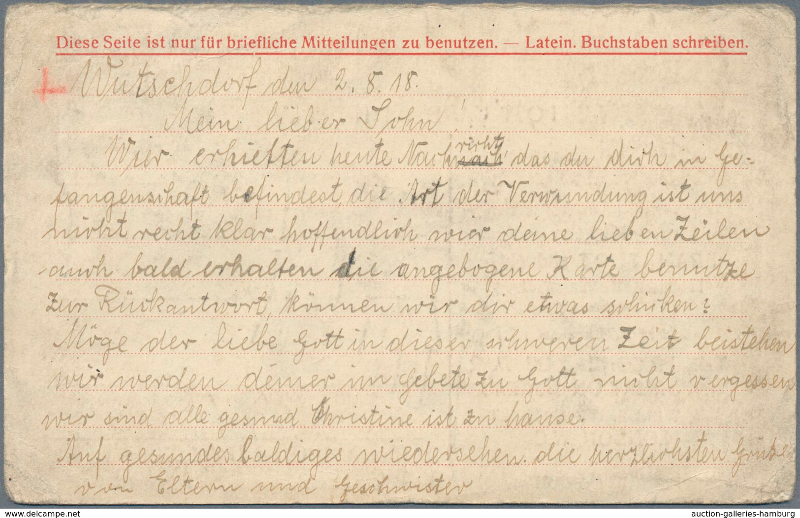 Kriegsgefangenen-Lagerpost: 1918: Frageteil Einer Rot-Kreuz Doppelkarte Des Fürsorgestelle Für Krieg - Other & Unclassified