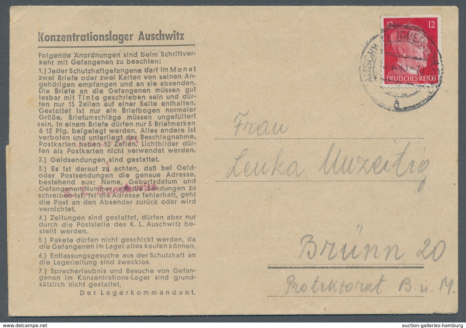 KZ-Post: 1943 - Auschwitz, Vorgedruckter Brief Eines Insassen An Seine Frau, Sehr Gute Erhaltung. - Covers & Documents