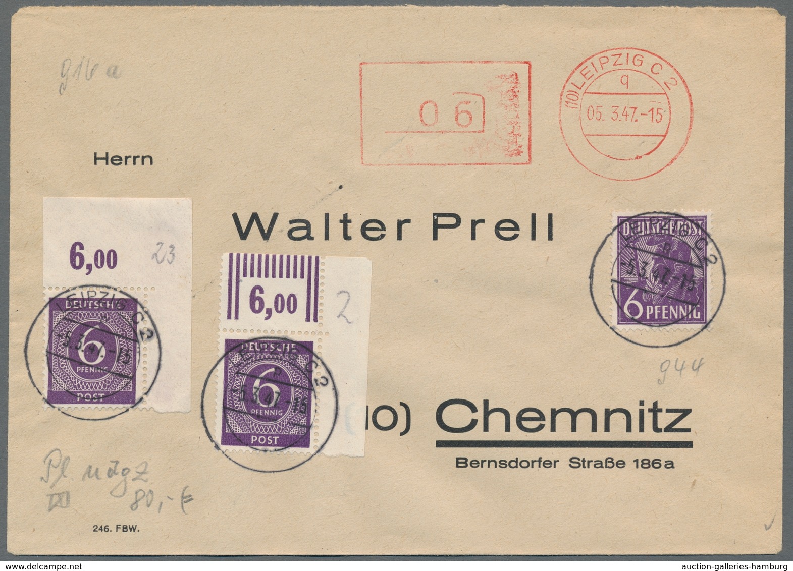 Alliierte Besetzung - Gemeinschaftsausgaben: 1946, "6 Pfg. Ziffer Mit Plattenoberrand Nicht Durchgez - Otros & Sin Clasificación