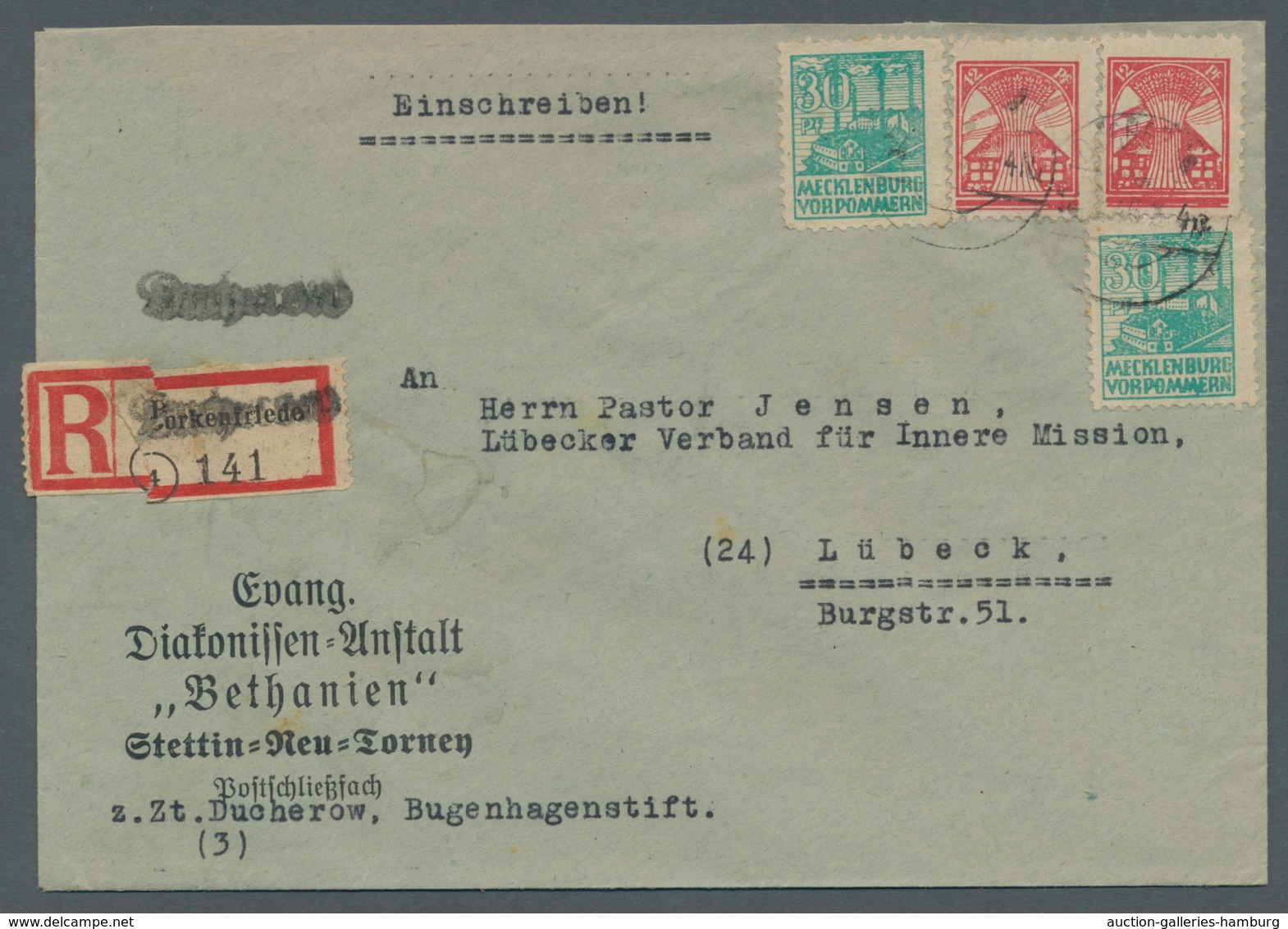 Sowjetische Zone - Mecklenburg-Vorpommern: 1945/46, 12 Pf. 1. Ausgabe 2x Mif. Mit 2x 30 Pf.Abschied - Otros & Sin Clasificación