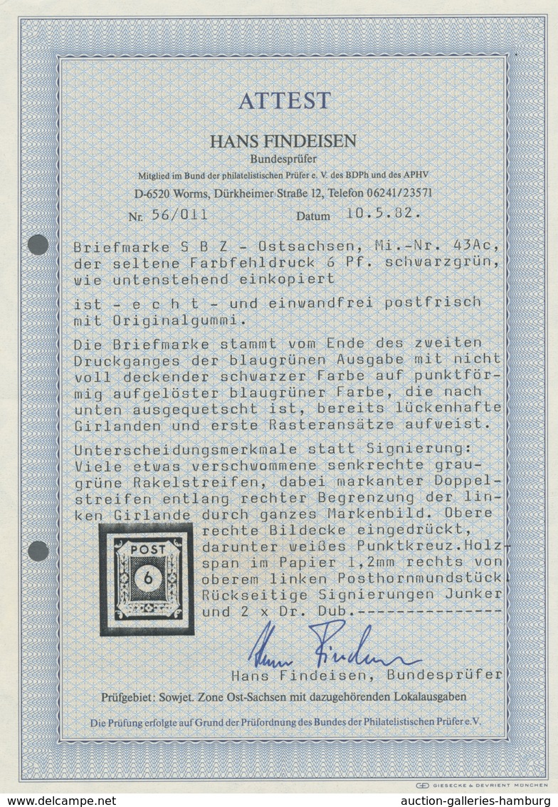 Sowjetische Zone - Ost-Sachsen: 1945, "6 Pfg. Schwarzgrün (heute Grünschwarz)", Vier Werte Als Farbs - Otros & Sin Clasificación