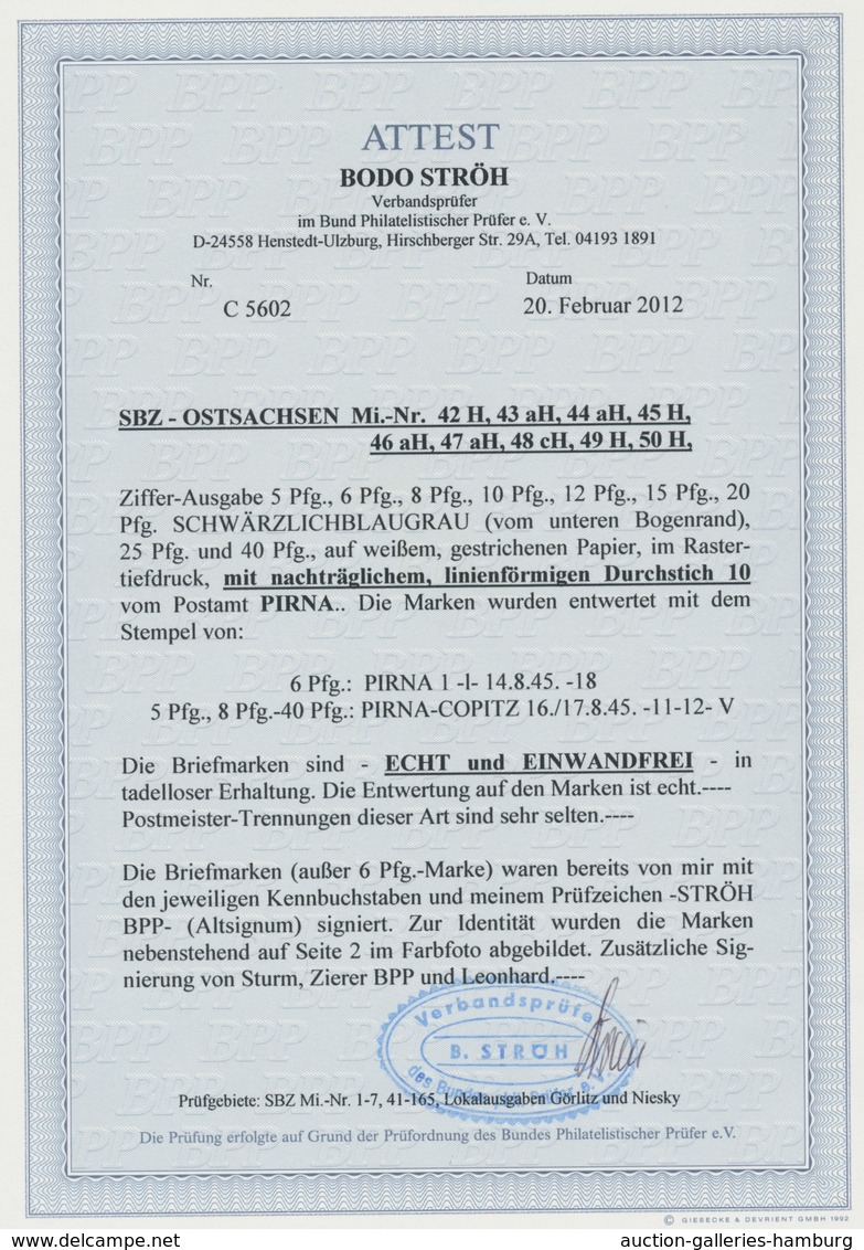 Sowjetische Zone - Ost-Sachsen: 1945, "Postmeisterdurchstich Pirna", sauber gestempelter Satz in tad