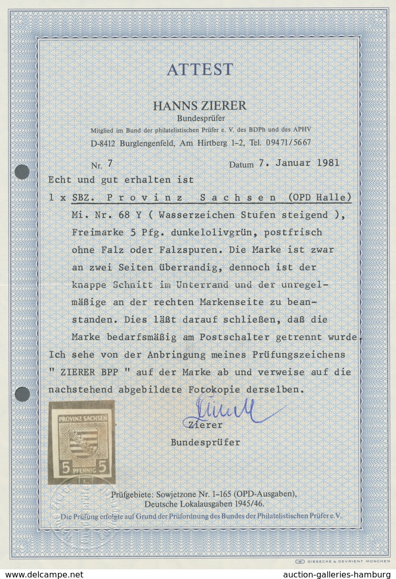 Sowjetische Zone - Provinz Sachsen: 1945, "5 Pfg. Wappen Mit Steigendem Wasserzeichen", Der Spitzenw - Other & Unclassified