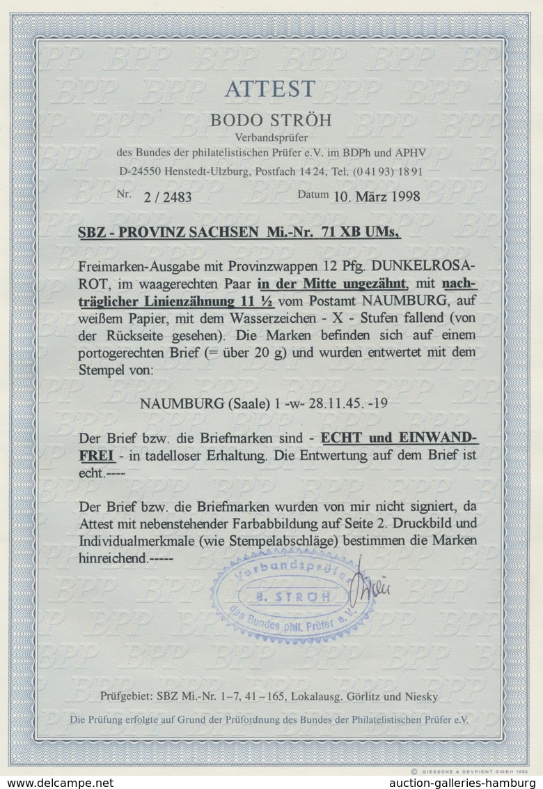 Sowjetische Zone - Provinz Sachsen: 1945, Naumburg, Postmeistertrennung, 12 Pf. Rosarot, Im Waagerec - Otros & Sin Clasificación