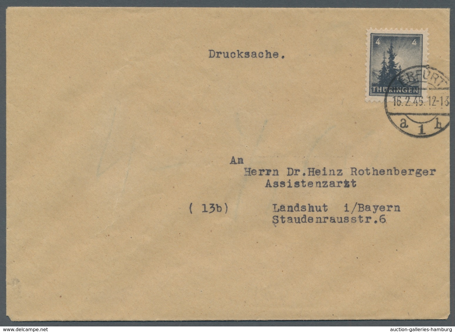 Sowjetische Zone - Thüringen: 1945, 4 Pf. Schwarzgrau, Als Portogerechte EF. Auf Drucksache V. Erfur - Otros & Sin Clasificación