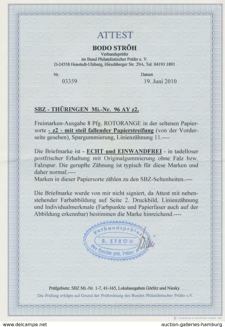 Sowjetische Zone - Thüringen: 1945, "8 Pfg. Rotorange Auf Papier Mit Steil Fallender Streifung Und S - Other & Unclassified