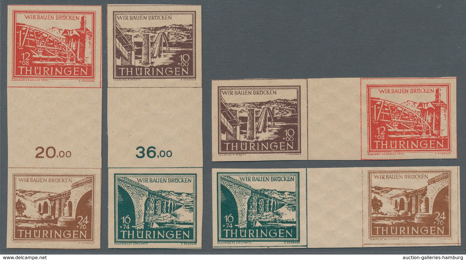 Sowjetische Zone - Thüringen: 1946, Wiederaufbau, Postfrische Zusammendrucke Mit Einem Großen Herzst - Otros & Sin Clasificación