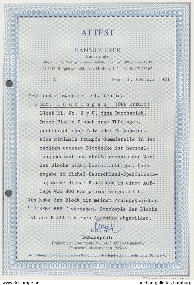 Sowjetische Zone - Thüringen: 1945, "Großer Weihnachtsblock Ohne Durchstich", Postfrischer Block In - Other & Unclassified