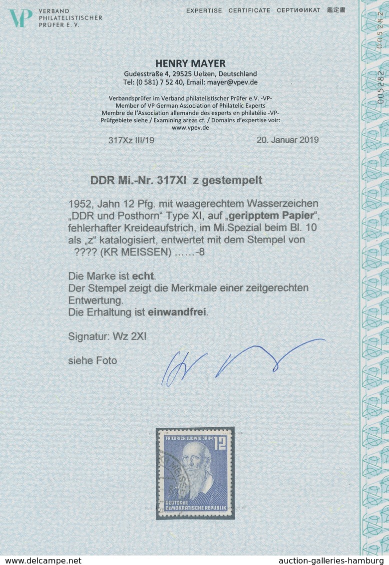 DDR: 1952, "12 Pfg. Jahn Mit Gutem Wasserzeichen X I Und Geripptem Papier Mit Fehlerhaftem Kreideauf - Storia Postale
