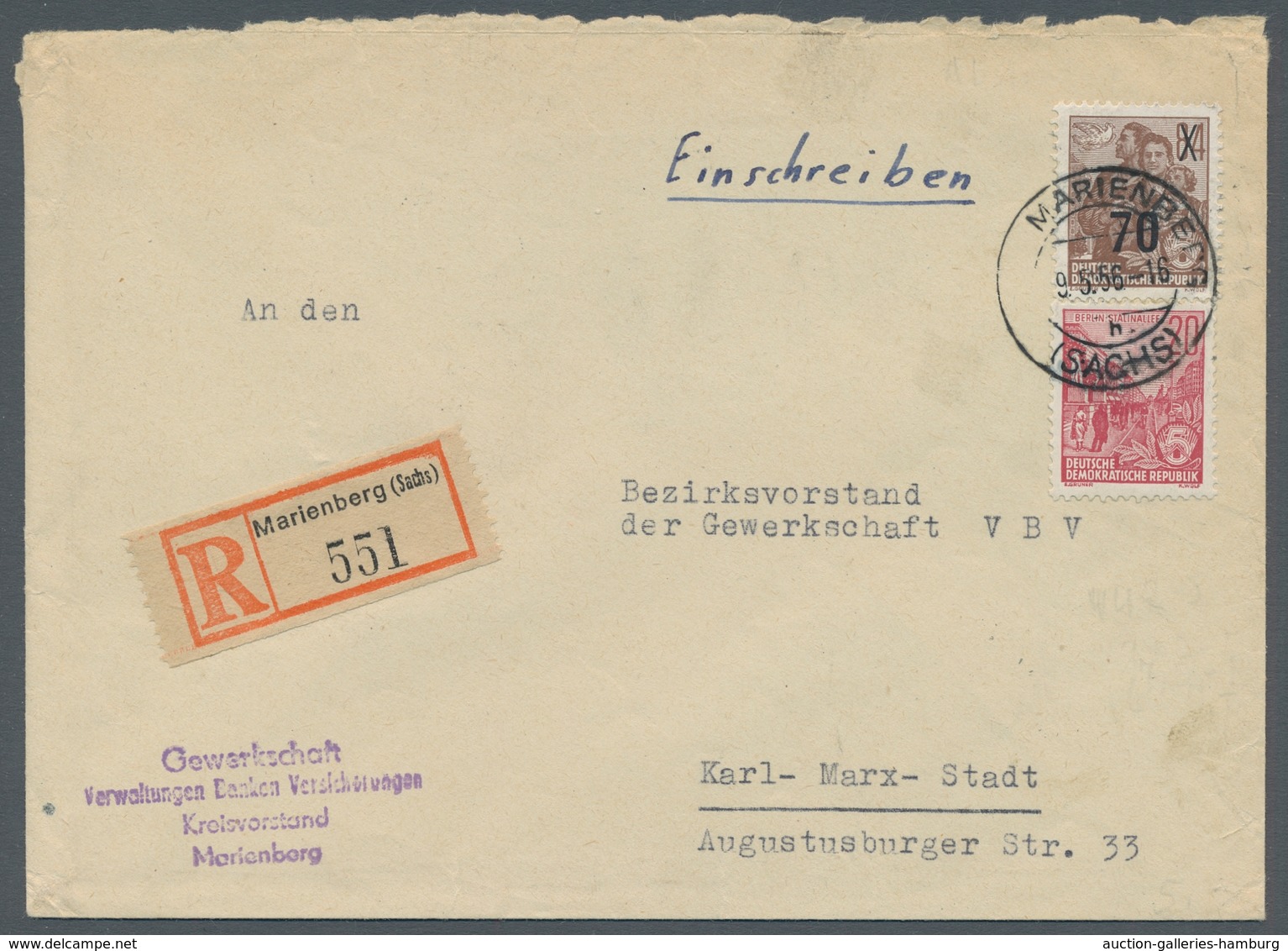 DDR: 1954, "70 Auf 84 Pfg. Mit Weitem Abstand Der Aufdruck-Wertziffern" Mit Zusatzfrankatur Als Port - Cartas & Documentos