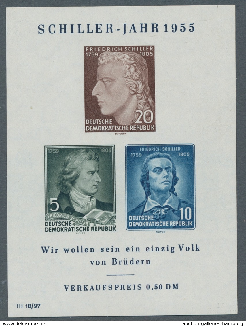 DDR: 1955, "Schillerblock Mit Plattenfehler II", Postfrischer Block In Tadelloser Erhaltung, Gepr. M - Cartas & Documentos